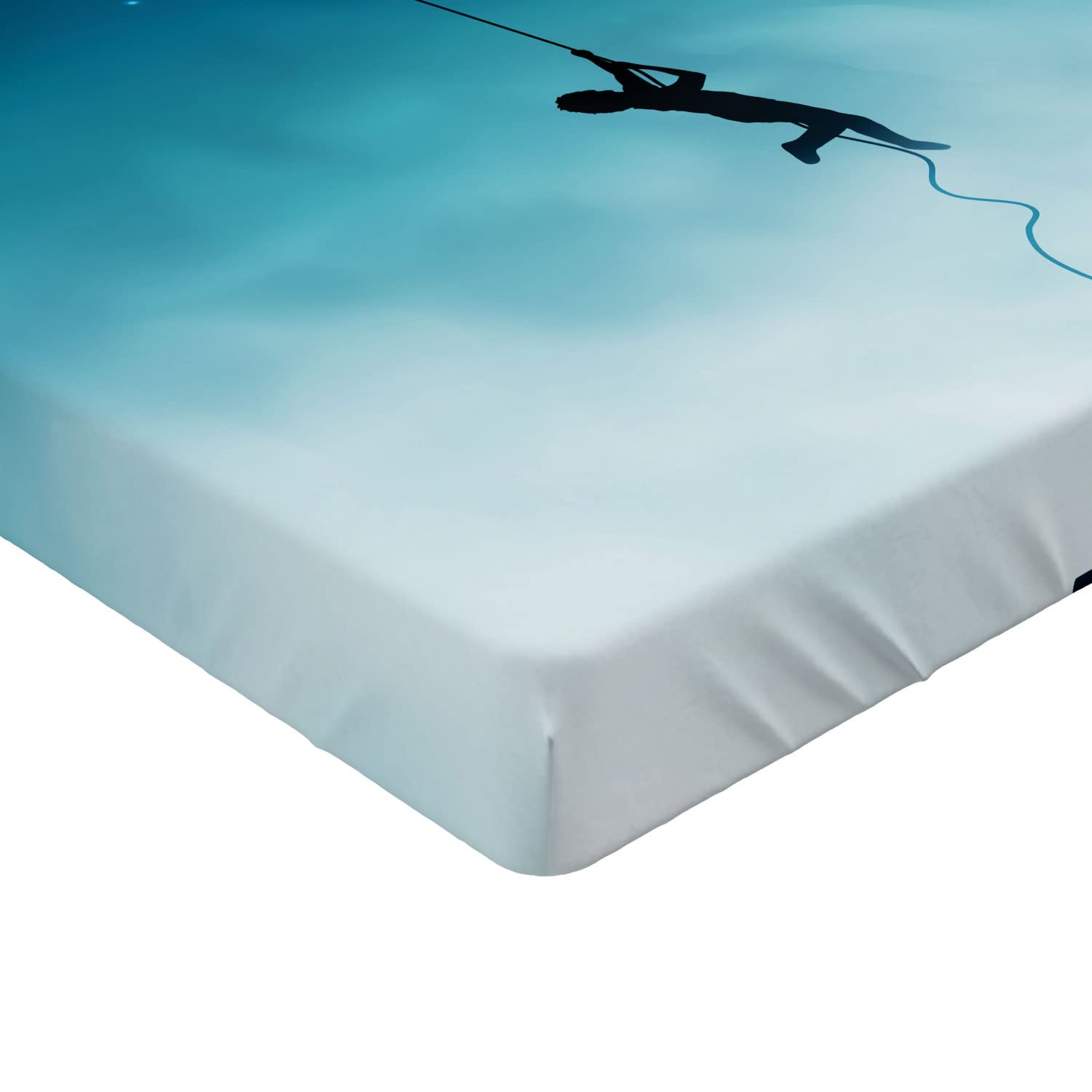 Ambesonne Fantasy Fitted Sheet - Moon Climbing Romance Themed Art, Deep Pocket Elastic Bed Cover for Twin Size, White & Teal - Perfect for Cozy Bedrooms, Guest Rooms & Dorm Decor