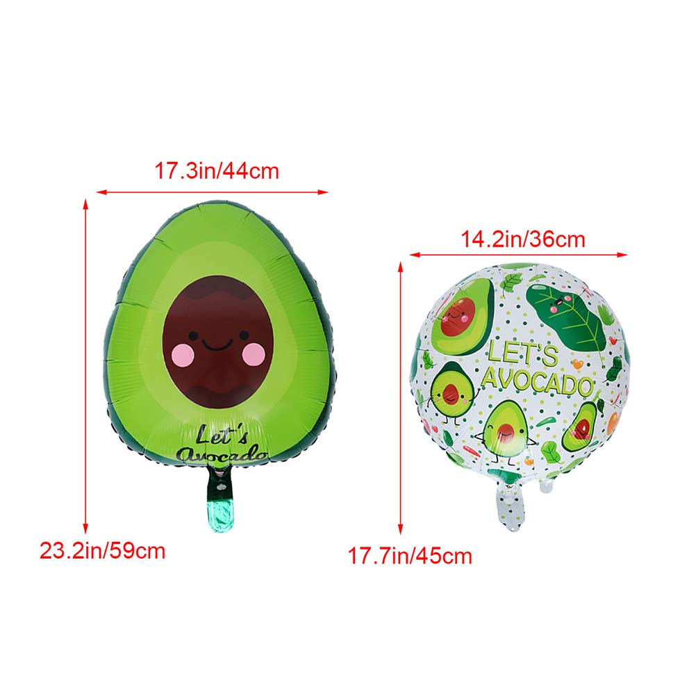 18 Inch Avocado Shaped Mylar Helium Balloons - 10 Pack Foil Party Decorations for Kids Birthday, Baby Shower & Tropical Themed Events
