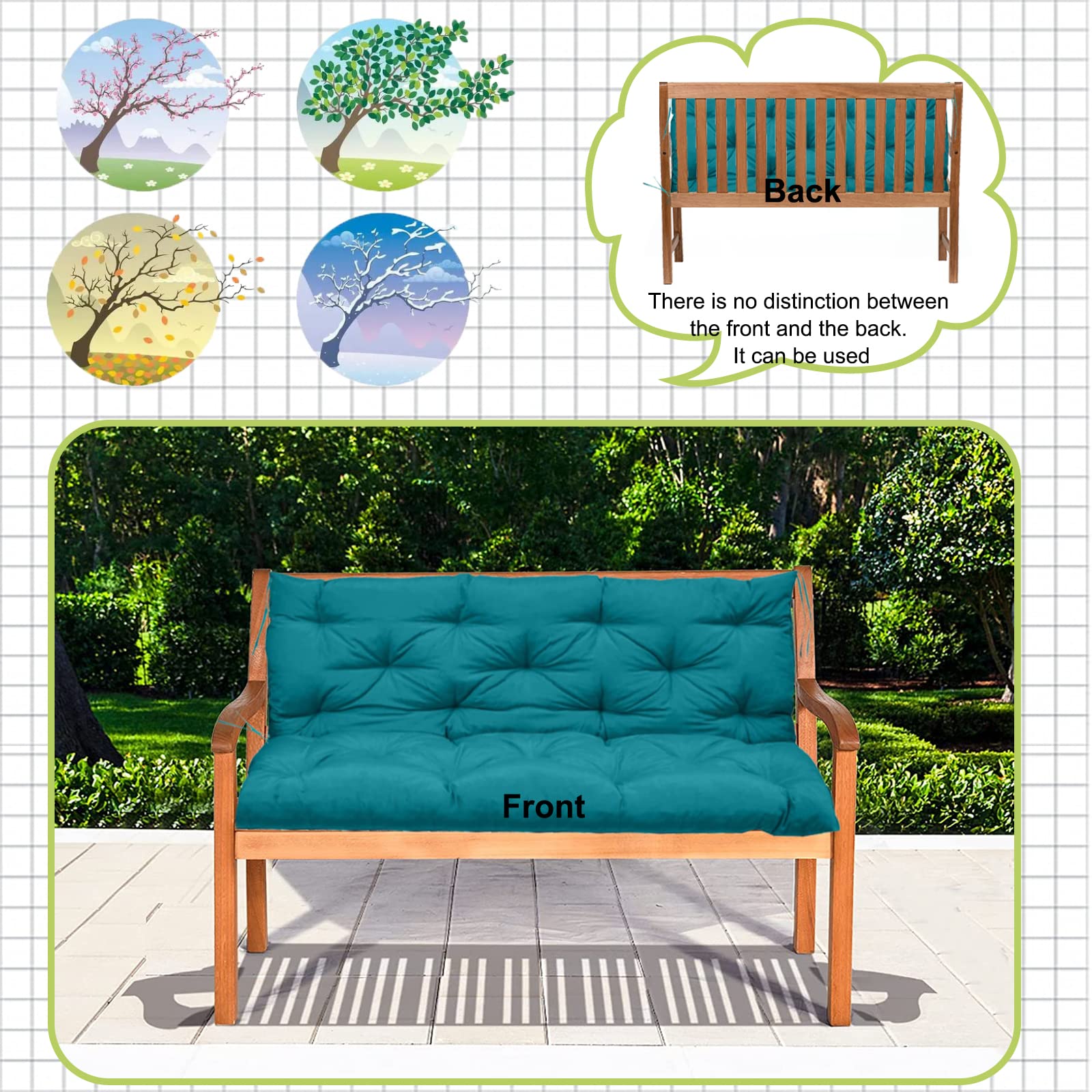 Premium Swing Replacement Cushions with Backrest - Waterproof Non-Slip Overstuffed Swing Pad for 2 or 3 Seater - Indoor/Outdoor Bench Cushion for Porch, Garden, Patio Furniture (Lake Blue, 40x60 Inches) - Perfect for Relaxing on Your Deck, Backyard or Sunroom