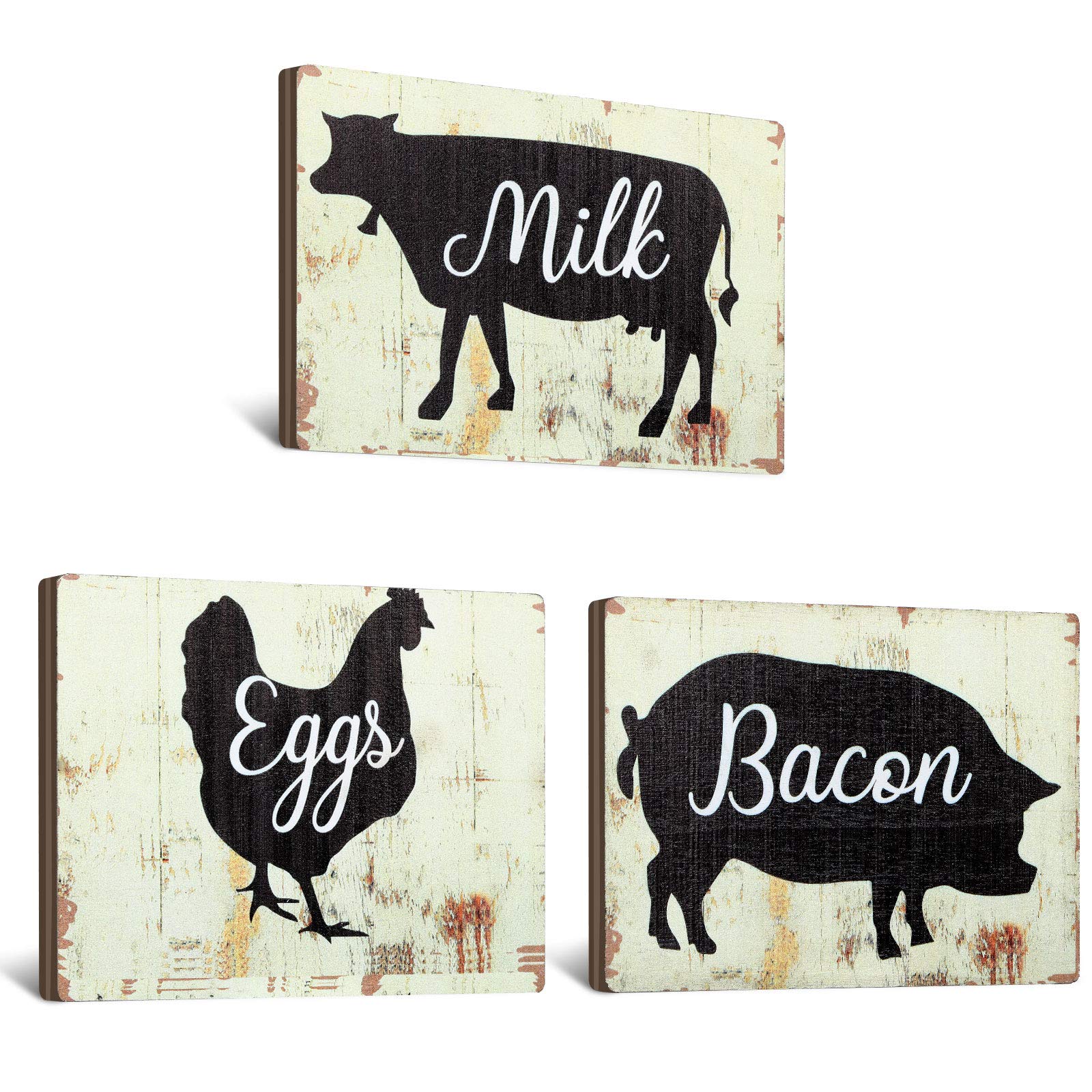 Farmhouse Kitchen Signs - Rustic Wooden Wall Decor for Country Kitchen & Home (3-Piece Set) - Perfect for Farmhouse Style Kitchens
