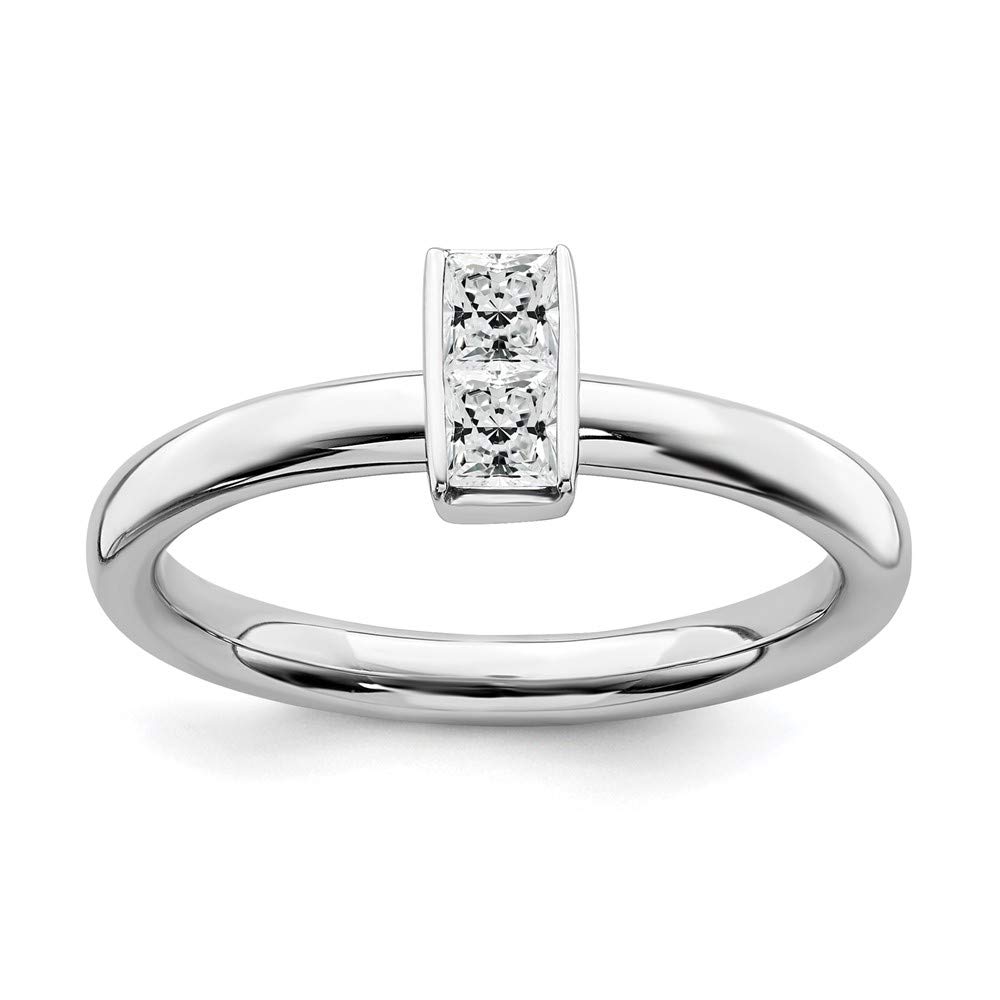 Sterling Silver Black Bow Stackable Ring with White Topaz for Daily Wear