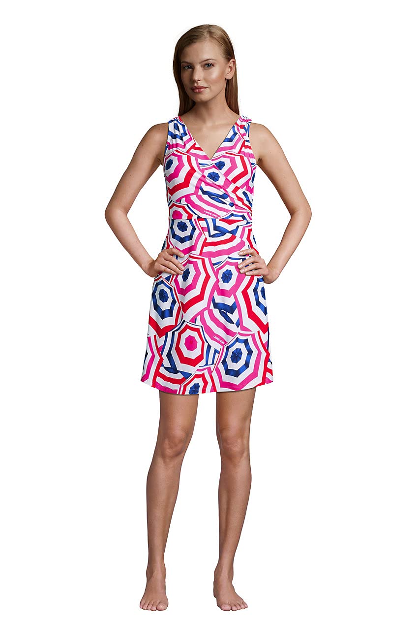 Lands' End Women's Chlorine-Resistant Surplice Swim Dress with Control - Classic Cobalt Blue | Beach & Pool Cover-Up, Swimwear for Women, Perfect for Vacation & Summer Activities