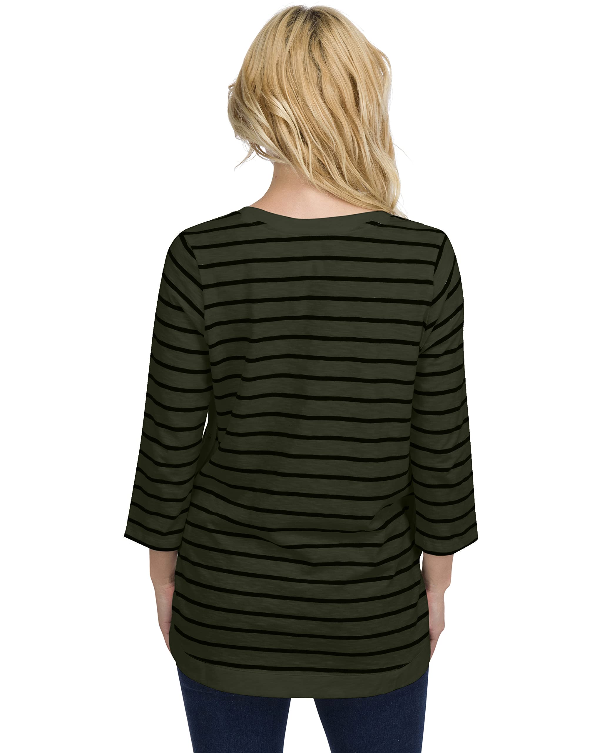 Striped Side-Button Maternity Nursing Long Sleeve Top - Lightweight Pregnancy Shirt & Blouse for Office Work - Comfortable Professional Wear for Expecting Mothers
