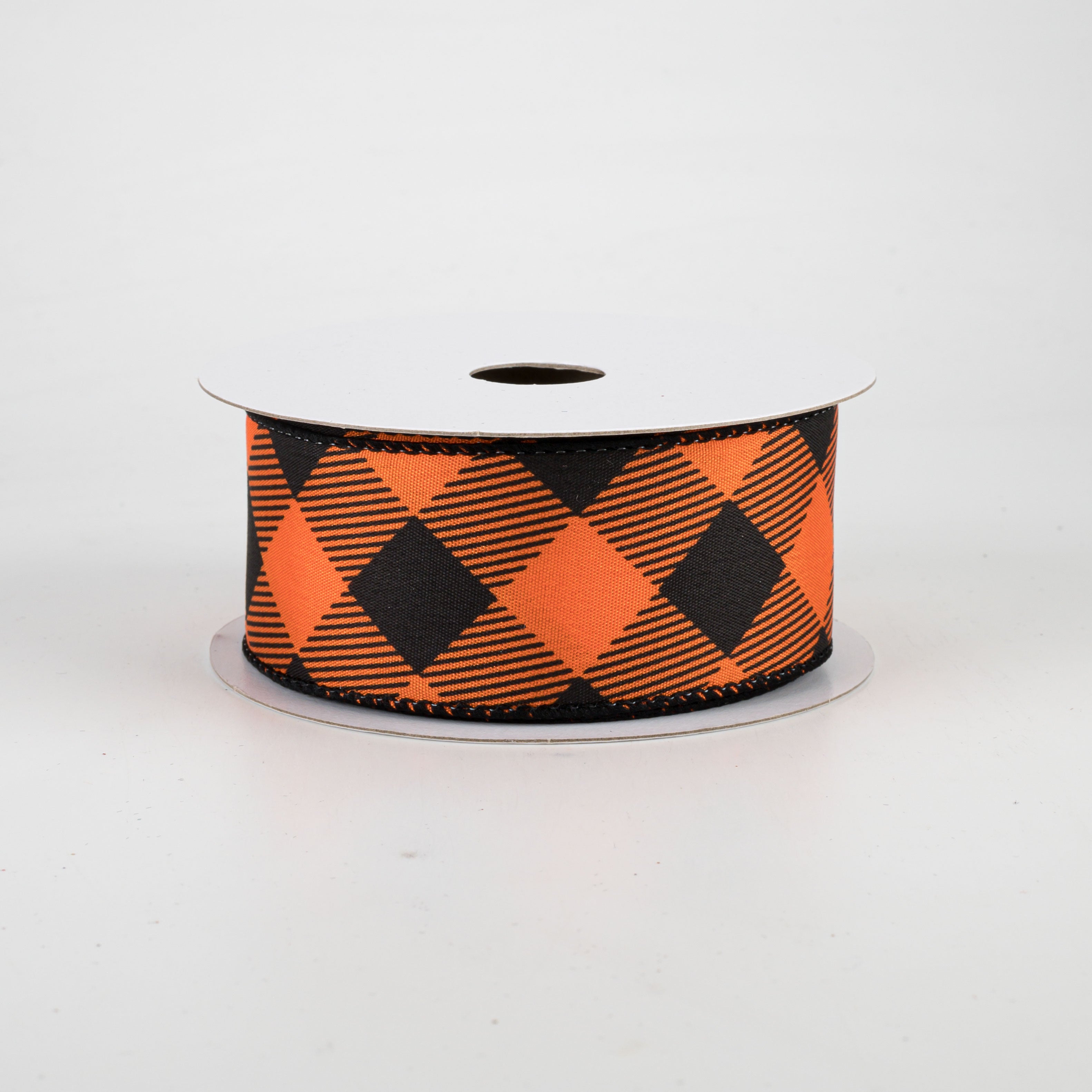 1.5 Inch Diagonal Buffalo Plaid Ribbon - Orange and Black Checkered Grosgrain Ribbon for Gift Wrapping, Crafts, and DIY Projects (10 Yards)