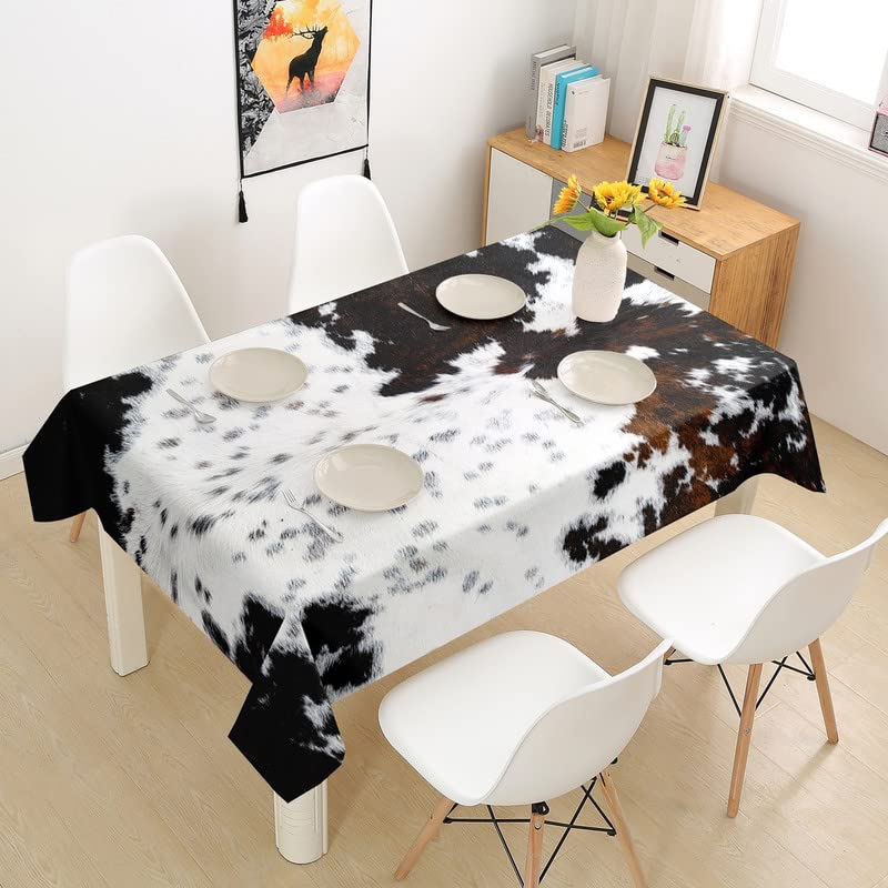Cowhide Print Waterproof Tablecloth - 55 x 71 Inch Square Table Cover for Kitchen & Dining Room | Farmhouse Decor, BBQ Party, Picnic & Holiday Dinner Table Setting