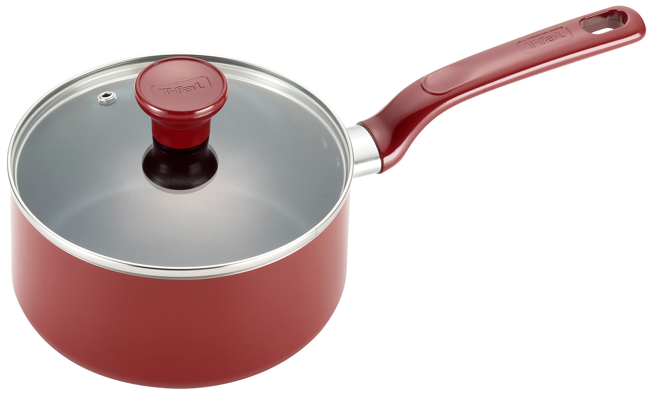 T-fal C51424 Excite Nonstick 3-Quart Covered Sauce Pan - PFOA Free, Dishwasher & Oven Safe Cookware with Thermo-Spot Indicator - Perfect for Sauces, Stews & Everyday Cooking - Red