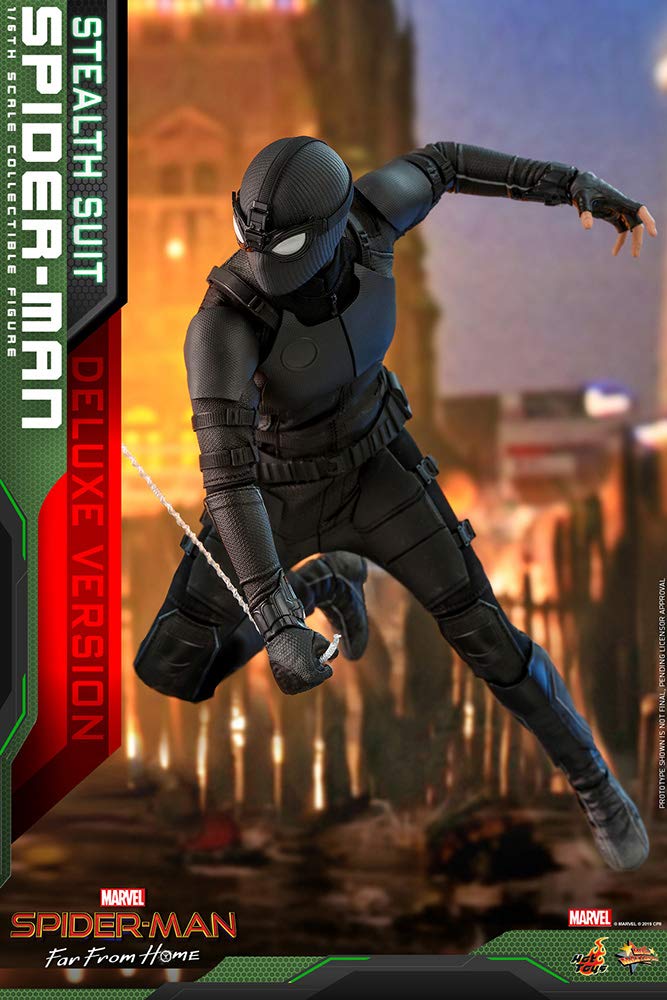 Hot Toys Movie Masterpiece 1/6 Scale Spider-Man Stealth Suit Action Figure - MMS541 Far from Home Deluxe Version (Tom Holland) - Collectible Figure for Marvel Fans & Home Display