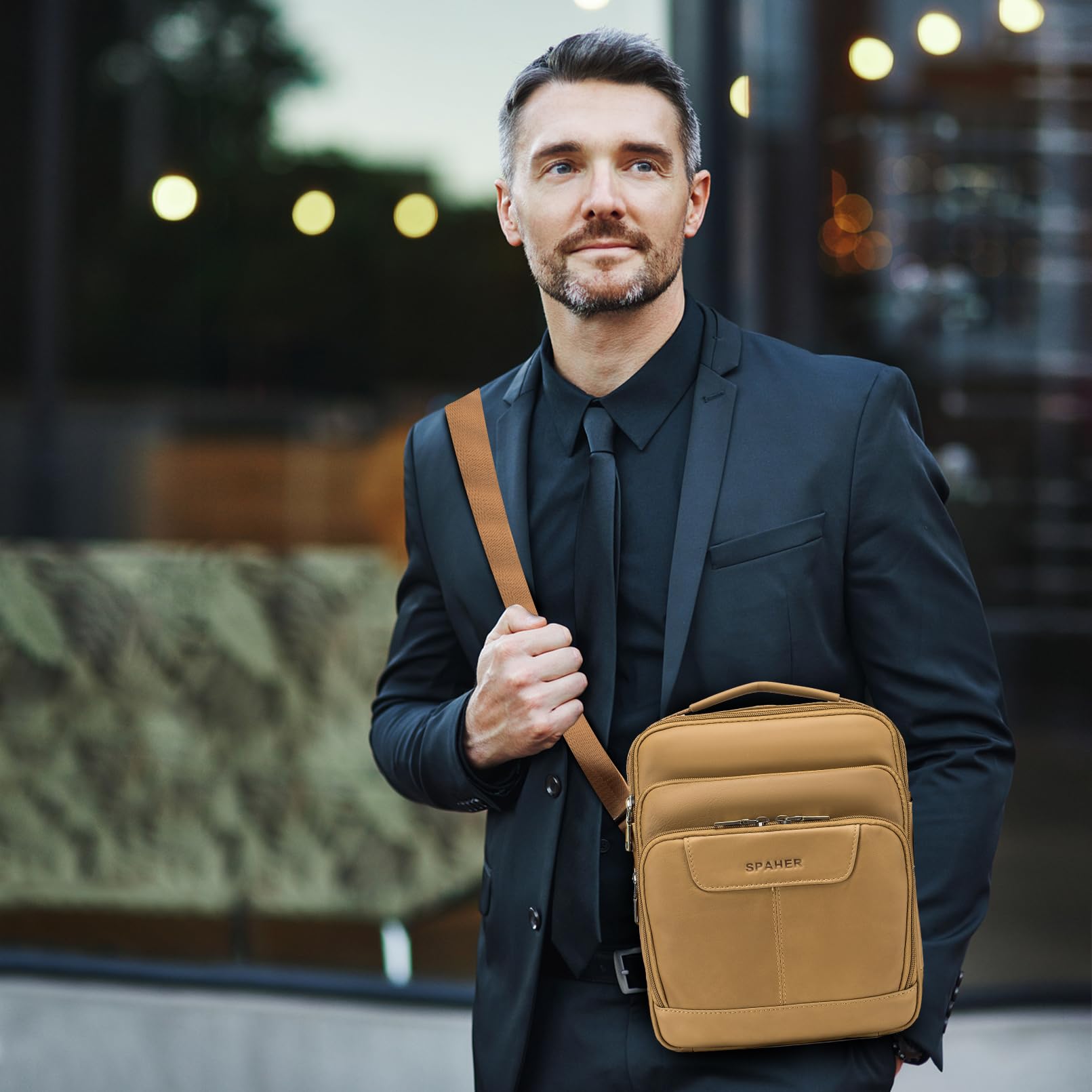 SPAHER Genuine Leather Crossbody Bag for Men - Stylish Messenger Shoulder Bag for Office, School & Travel - Brown - Perfect for Work, Commuting & Daily Use