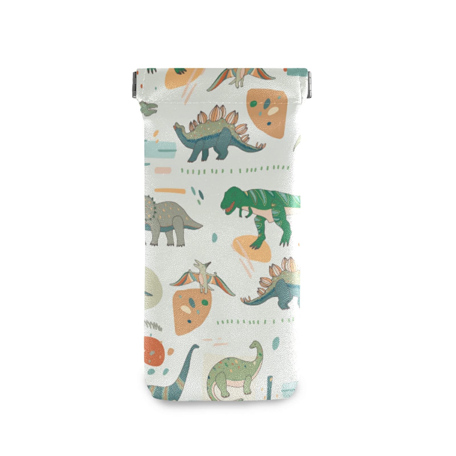 Dinosaur Cartoon Sunglasses Case - Large Soft PU Leather Glasses Pouch with Squeeze Top - Portable Eyewear Storage Bag for Men, Women & Kids - Perfect for Travel, School, Beach & Outdoor Activities