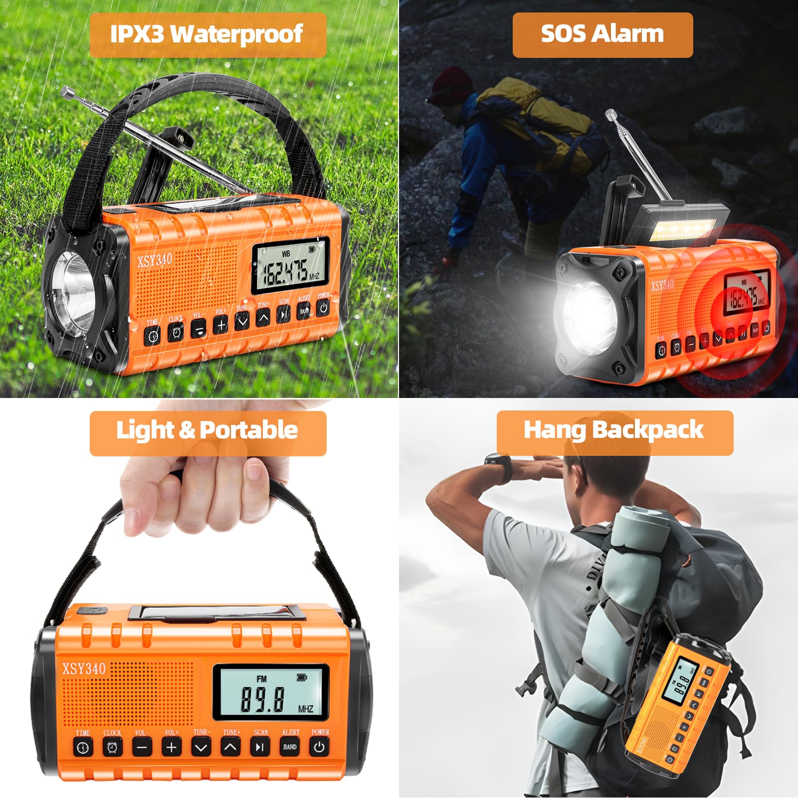 **37000mAh Solar Emergency Radio with NOAA Weather Alerts - Portable Hand Crank AM/FM Survival Radio, Digital Display, SOS Flashlight & Alarm Clock - Perfect for Camping, Hiking & Power Outages**
