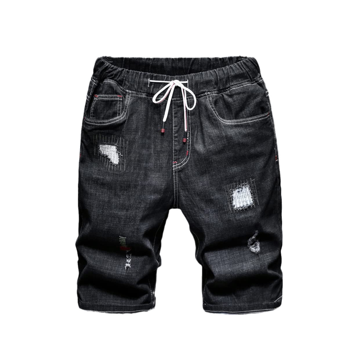 Men's Ripped Denim Shorts - Distressed Black Stretch Jeans for Summer | Casual Streetwear, Beach Outfits & Music Festivals