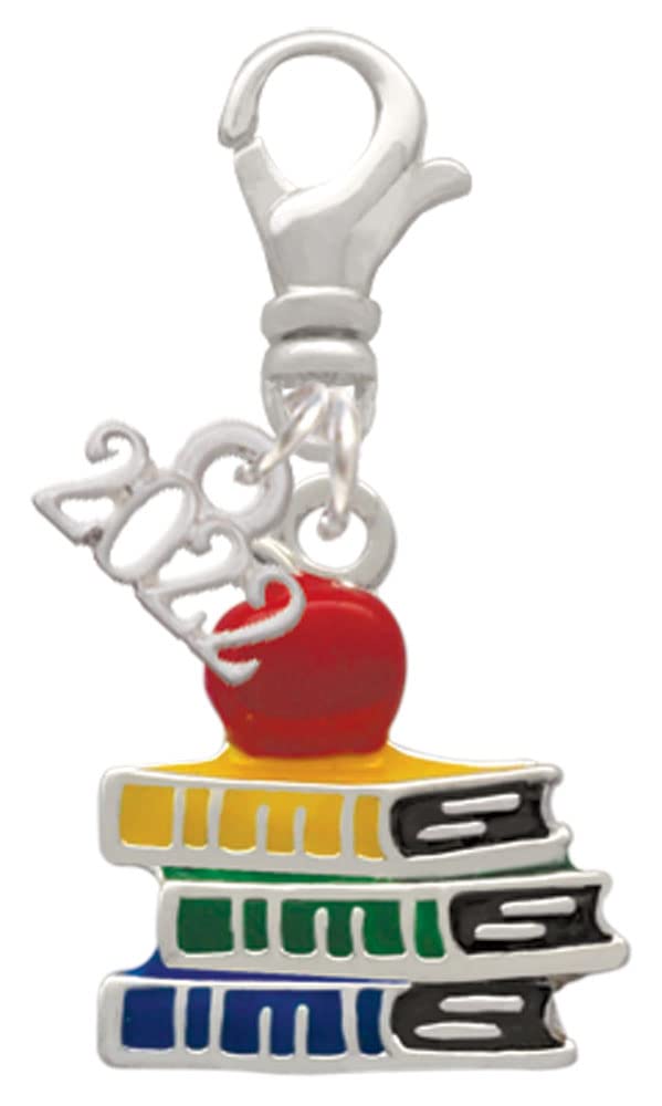 Silver Apple Book Charm Clip - School Jewelry for Backpacks & Gifts