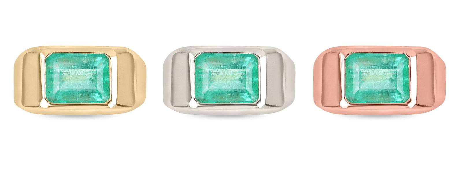 3.68 Carats Bezel-Set Colombian Emerald Cut Signet Ring in 18K Gold – Perfect for Weddings, Anniversaries & Luxury Gifts