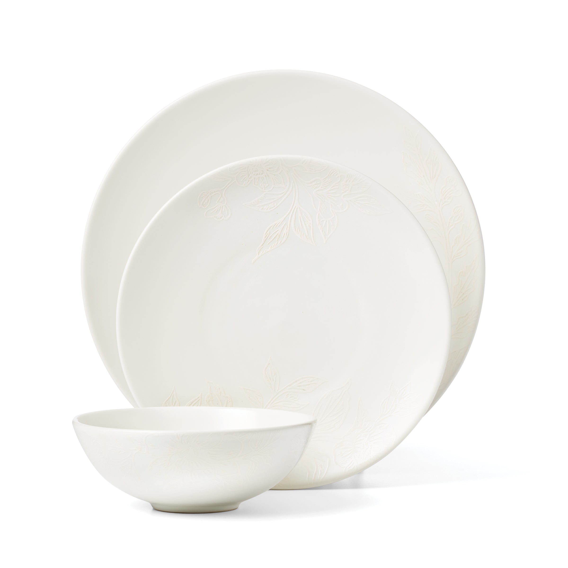 Roseto White 12-Piece Dinnerware Set - Porcelain Dinner Plates, Salad Plates & Bowls - Elegant Tableware for Everyday Dining & Entertaining