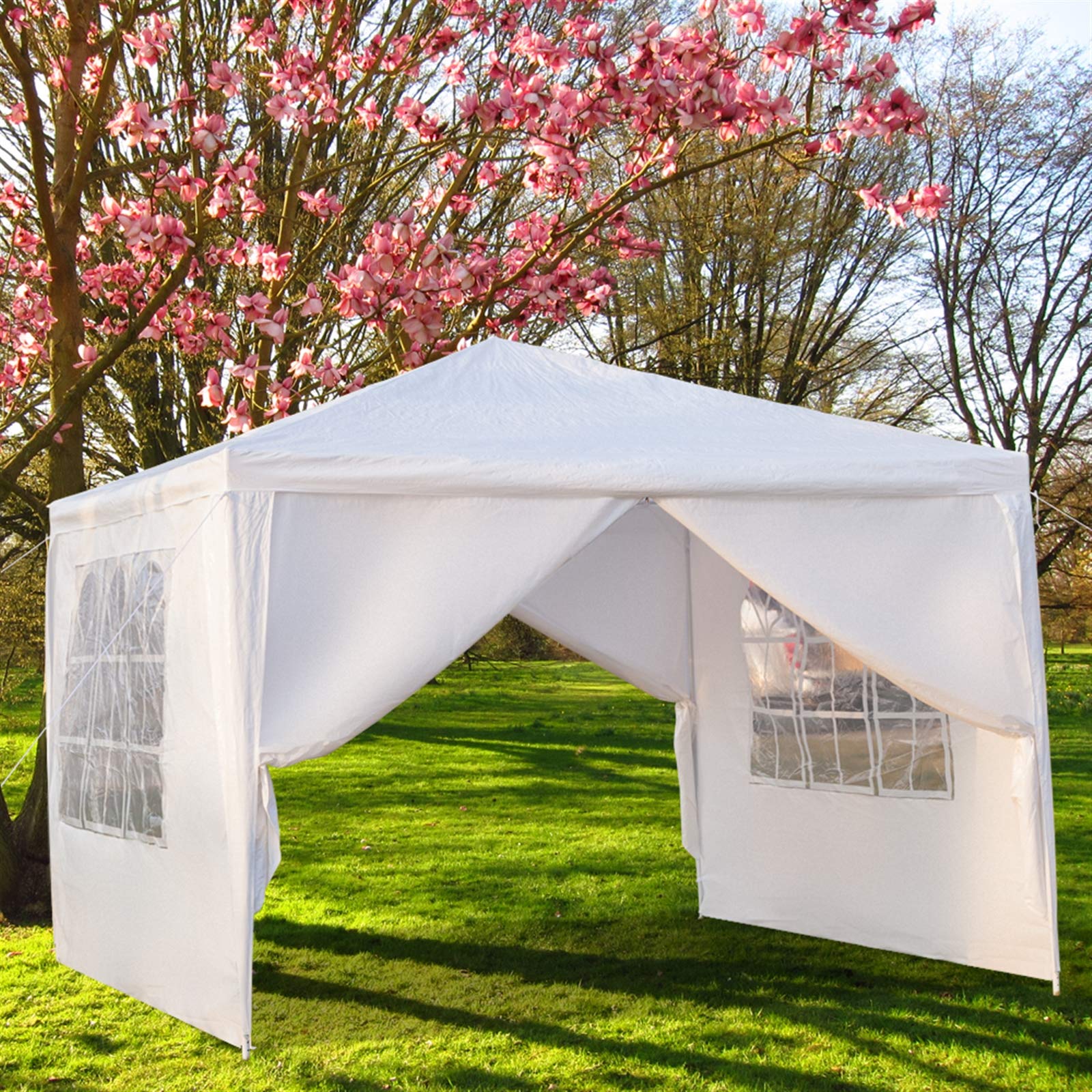 10'x10' Waterproof Outdoor Gazebo Canopy with Removable Side Walls & Spiral Tubes - Perfect for Weddings, Parties, Camping & Market Stalls - Commercial Grade Shelter Tent with 2 Doors & 4 Side Panels