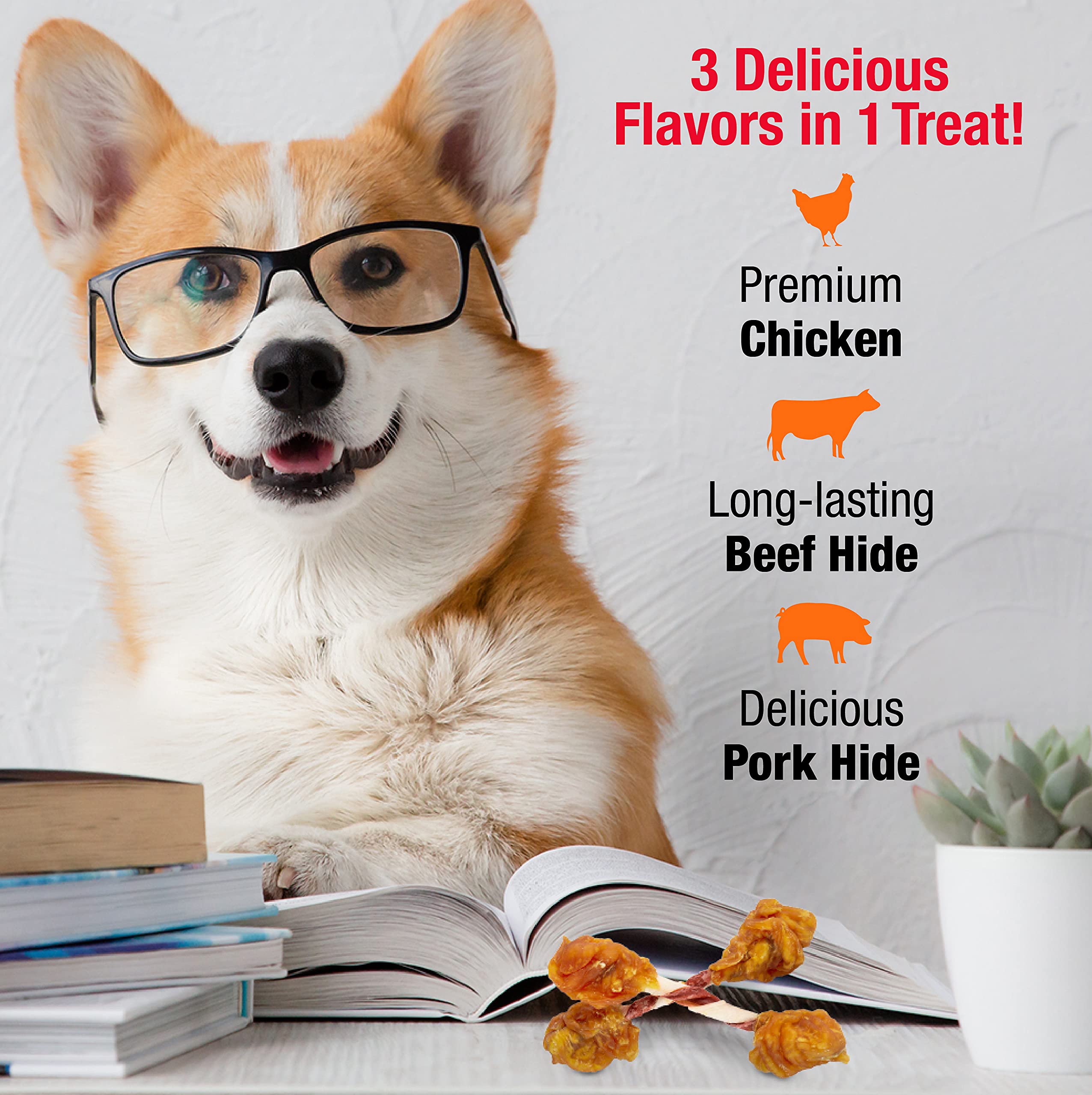 Premium Triple Flavor Double Pops Dog Treats with Chicken - 5.5oz Gourmet Chews for Small & Large Dogs - Perfect for Training, Rewards & Dental Health
