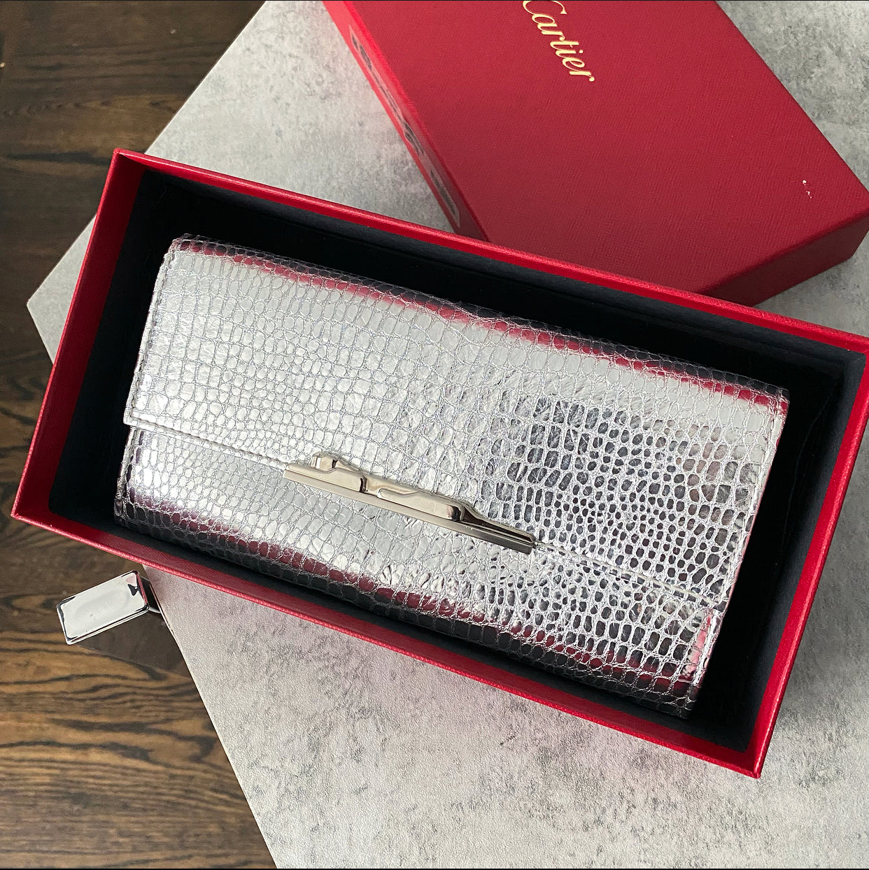 Cartier Vintage 2008 Silver Leather Continental Wallet for Men - Genuine Leather Money Clip Wallet with RFID Protection - Perfect for Travel, Business & Everyday Use