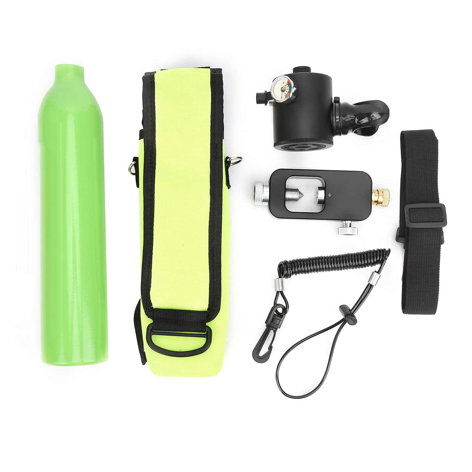 Luminous Diving Air Tank with Pressure Gauge - Oxygen Breathing Device for Snorkeling & Underwater Diving (Fluorescent Green) | Perfect for Scuba Diving, Snorkeling Adventures & Marine Exploration