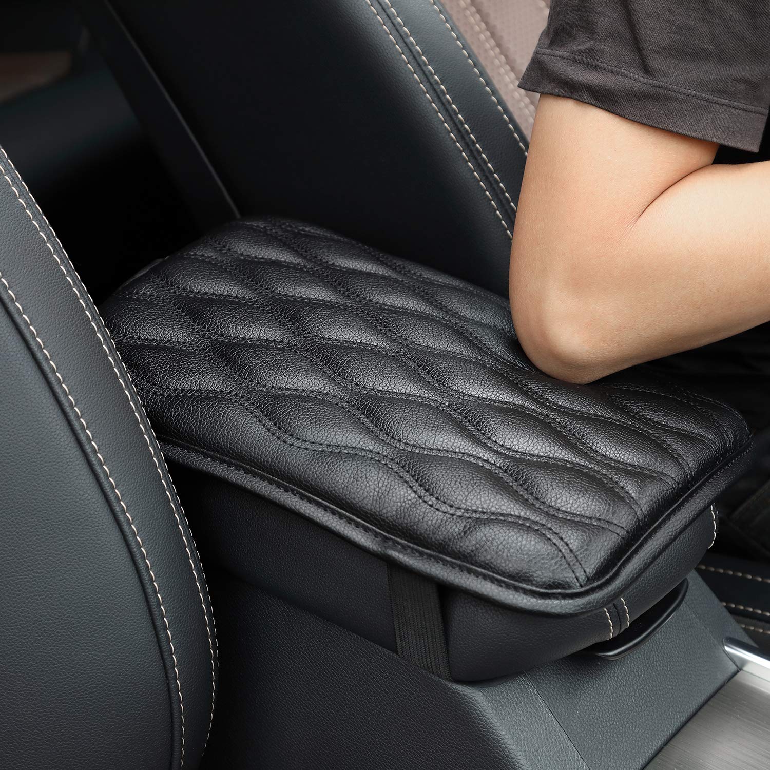 Seven Sparta Universal Waterproof Center Console Cover for Cars, SUVs, Trucks - Black Armrest Protector Pad for Comfort & Vehicle Interior Protection | Perfect for Road Trips, Daily Commutes & Family Travel