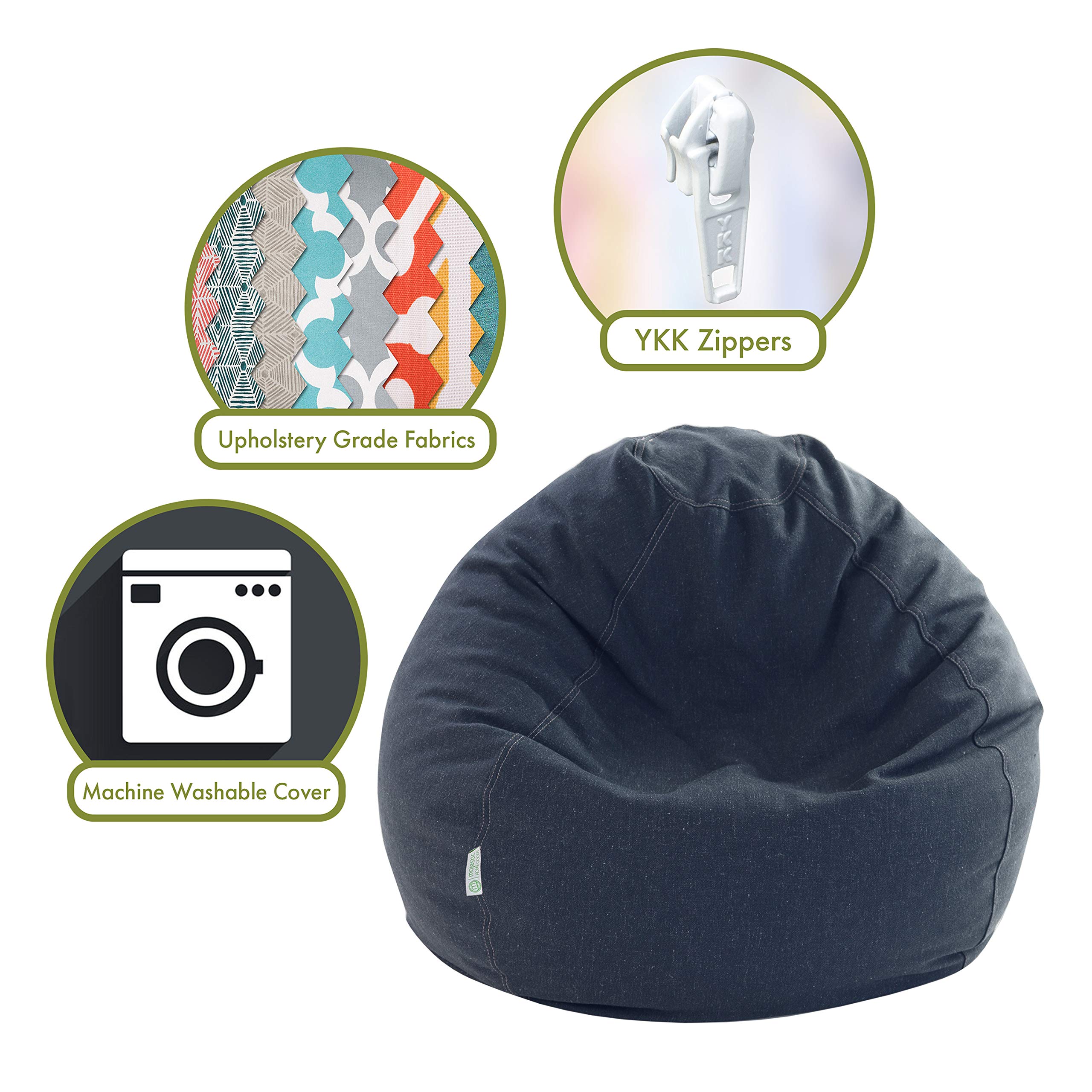 Majestic Large Classic Bean Bag Chair - Navy Blue, Ultra Soft & Comfortable for Kids, Teens & Adults - Perfect for Living Room, Bedroom, Dorm & Game Room Relaxation