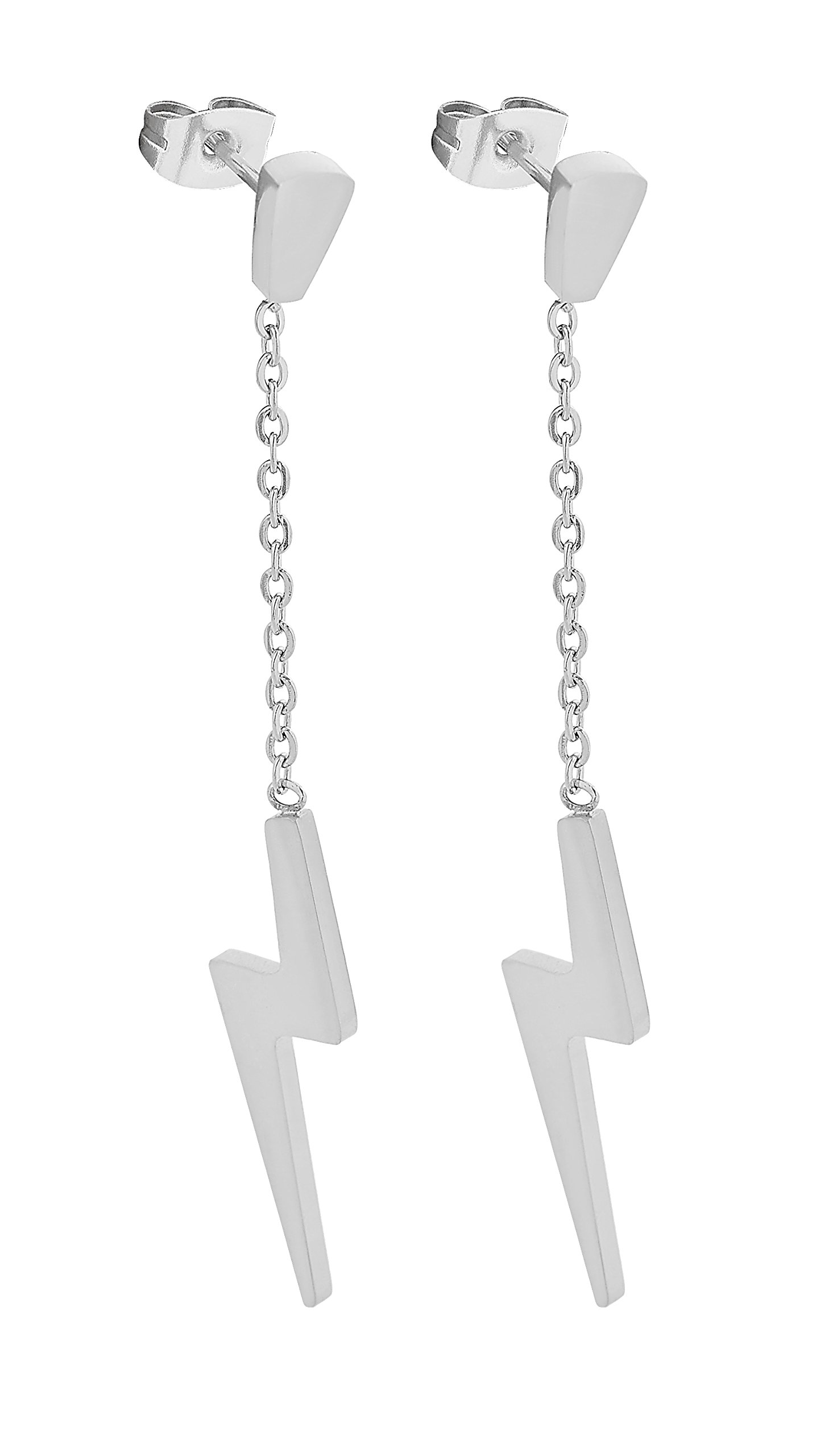 Edforce Stainless Steel Women's Lightning Bolt Dangle Earrings - 60mm/2.4in Hypoallergenic Fashion Jewelry for Parties, Gifts & Everyday Wear