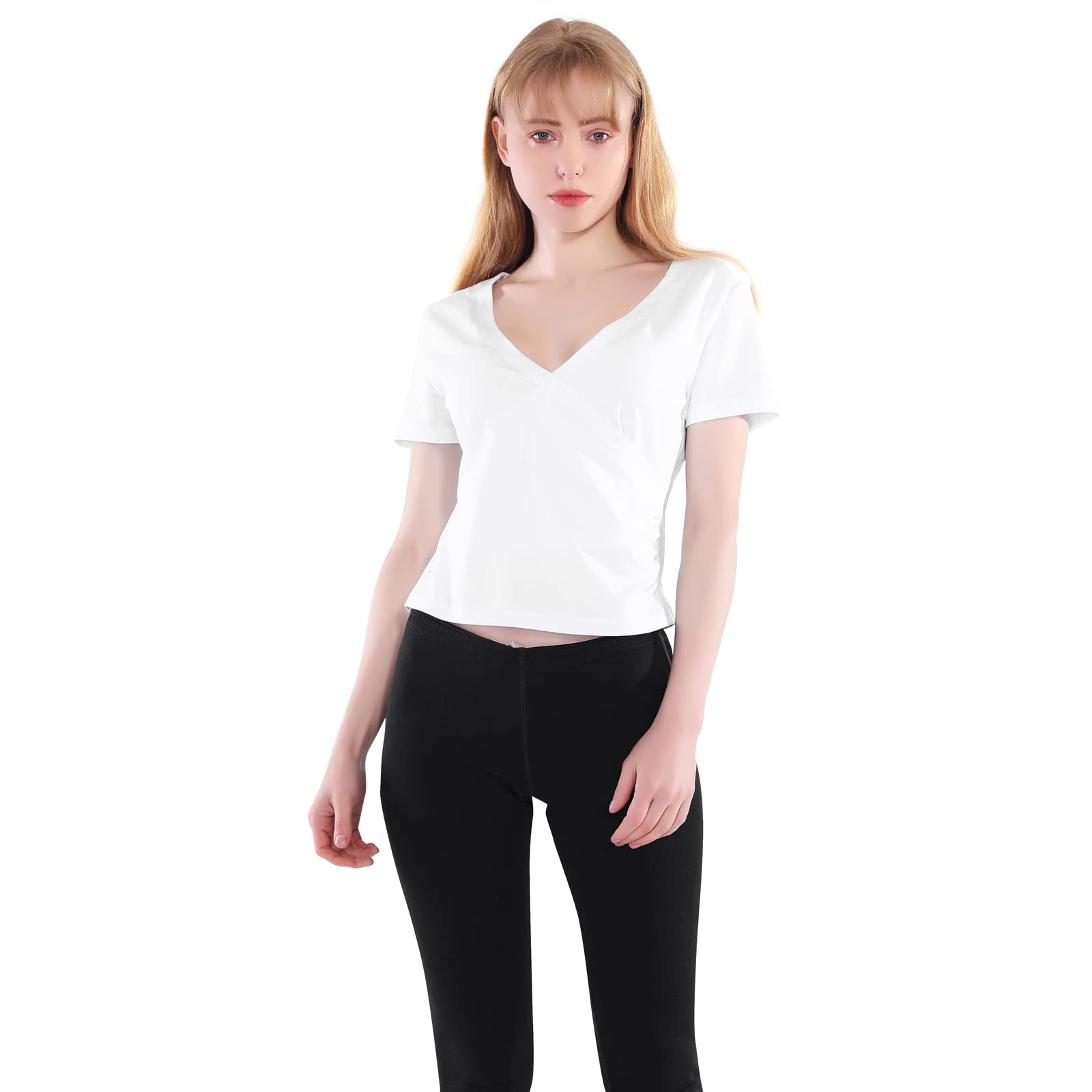 Sexy V Neck Cropped T-Shirt for Women | Y2K Cross Wrap Fashion | Grunge Slim Fit Crop Top in Black & White | Perfect for Summer Outfits, Concerts, and Streetwear Looks