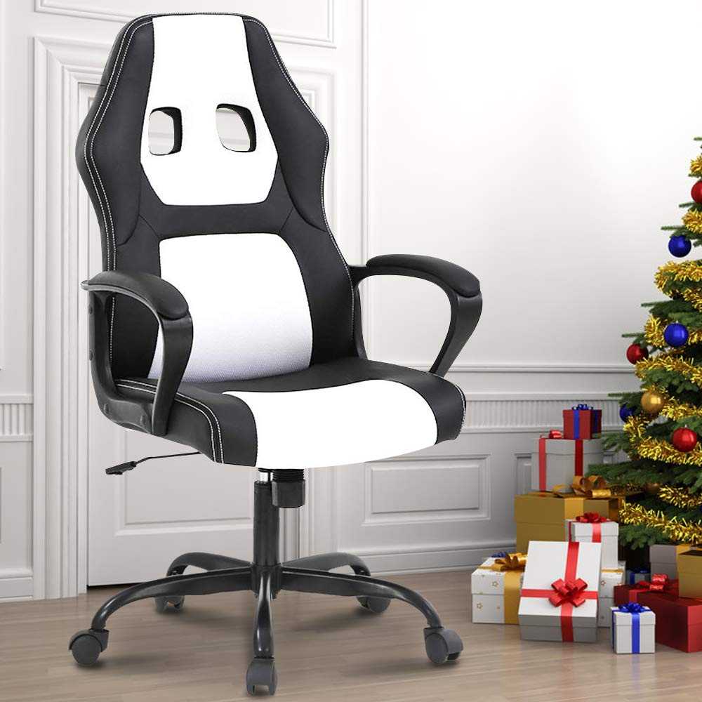 Premium PU Leather Racing Gaming Chair - Ergonomic High Back Office Chair with 360° Swivel & Lumbar Support for Home, Gaming & Workstation (Black/Red) - Perfect for Esports, Streaming & Long Work Sessions