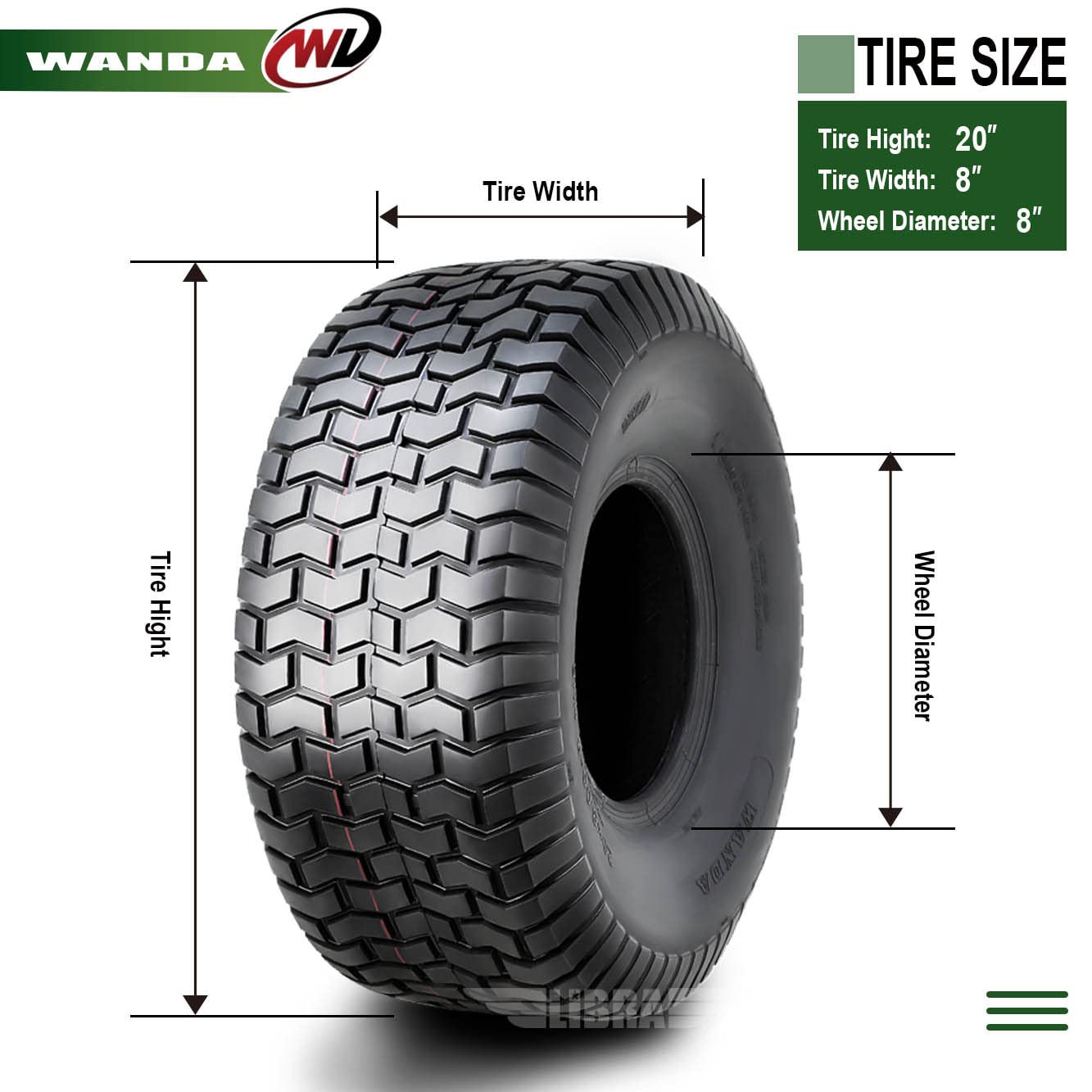 WANDA 20x8-8 20x8x8 4-Ply Lawn Mower Turf Tires - Heavy Duty Replacement Tires for Lawn Tractors, Golf Carts & Utility Vehicles - Perfect for Mowing, Landscaping & Yard Maintenance