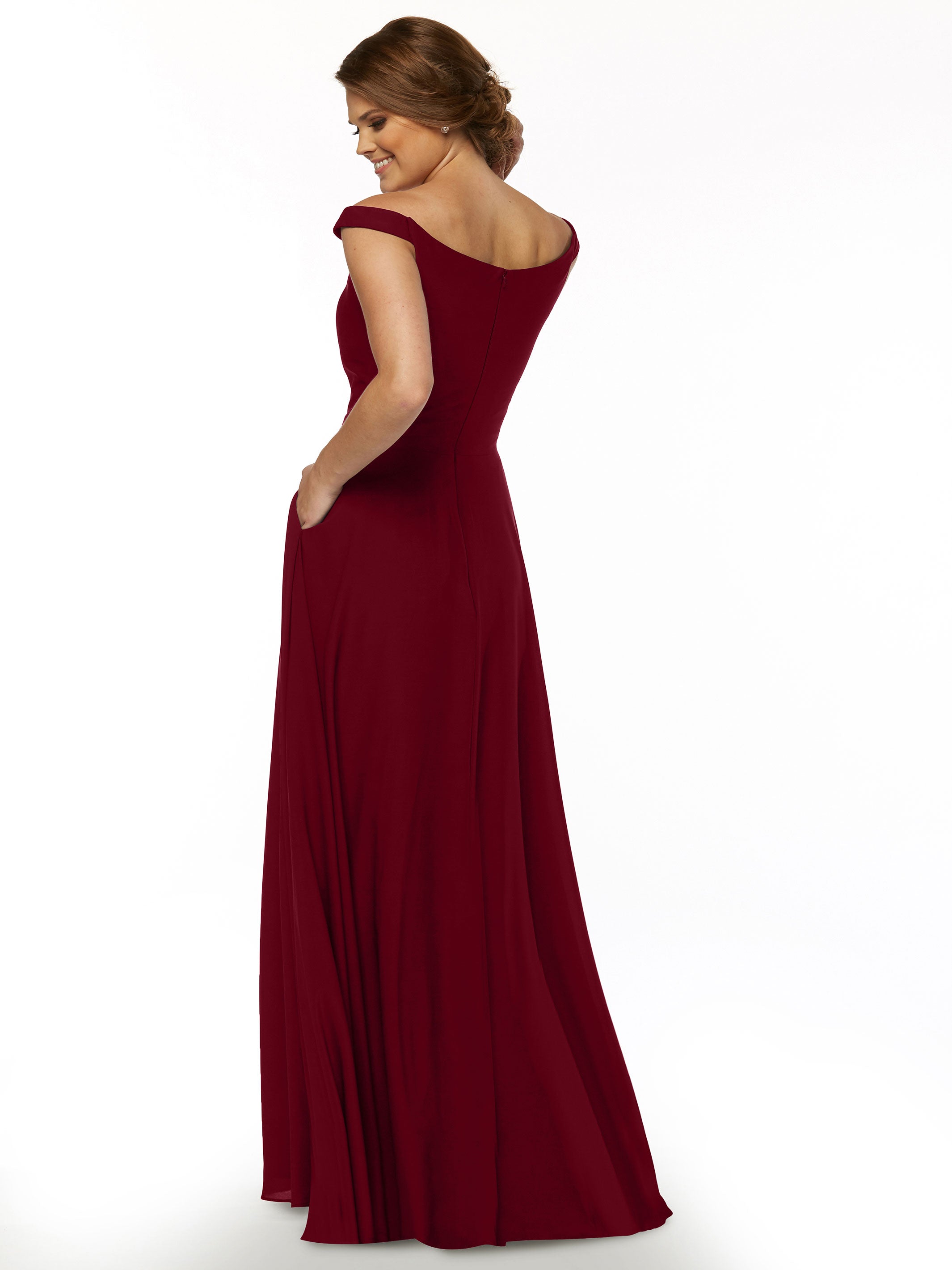 83005 Off The Shoulder Stretch Chiffon A-Line Bridesmaid Dress - Elegant Wedding Party Gown for Formal Occasions, Prom & Special Events