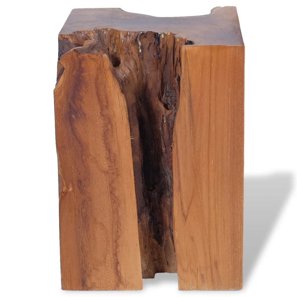 CHARMMA Solid Teak Wood Stool - Tree Stump Stool with Live Edge, Natural Side Table, Plant Stand & Nightstand - 11.8