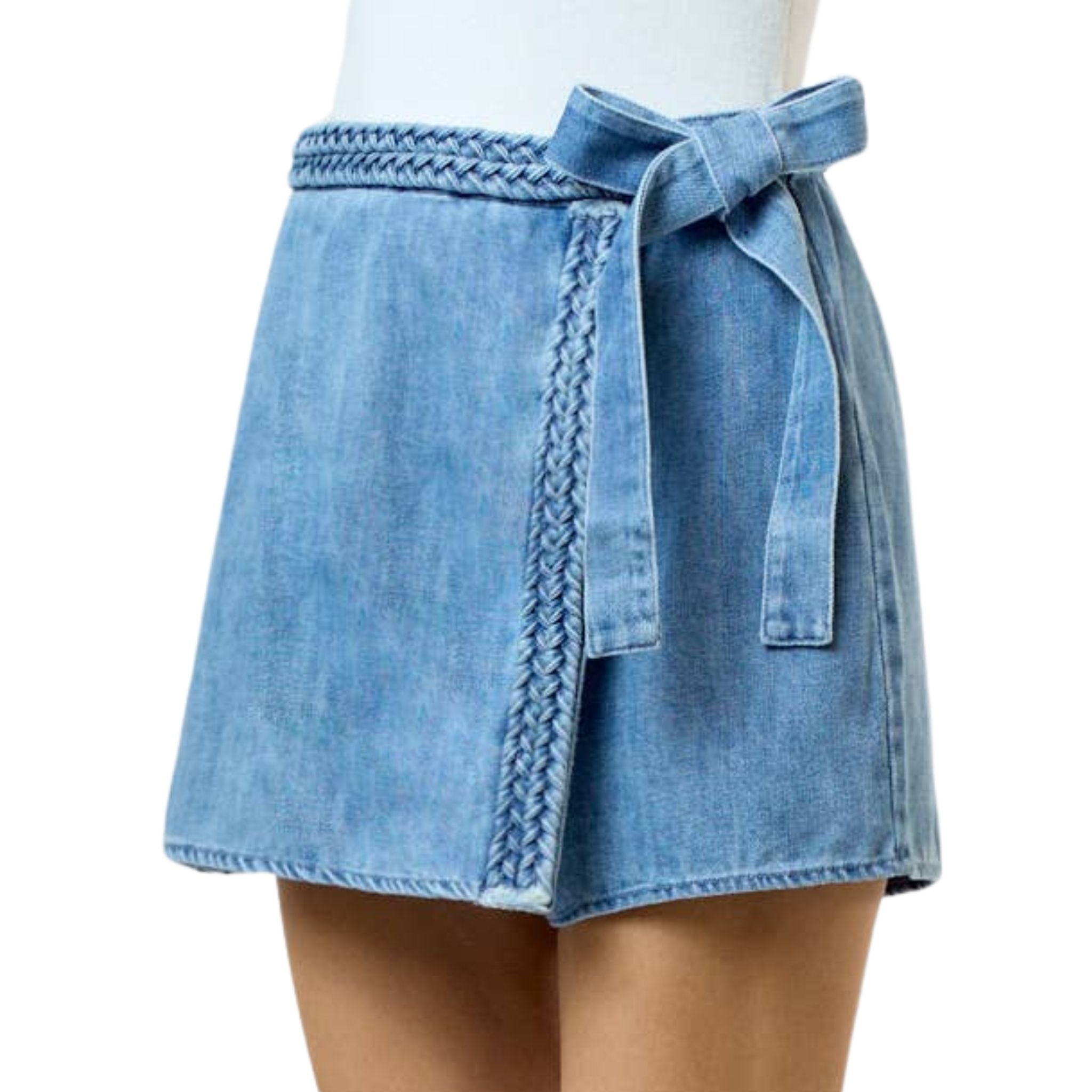 Braided Denim Waist Tie Wrapped Skort - High Waisted Stretch Denim Skirt with Adjustable Belt for Women | Perfect for Casual Outings, Summer Dresses & Office Wear