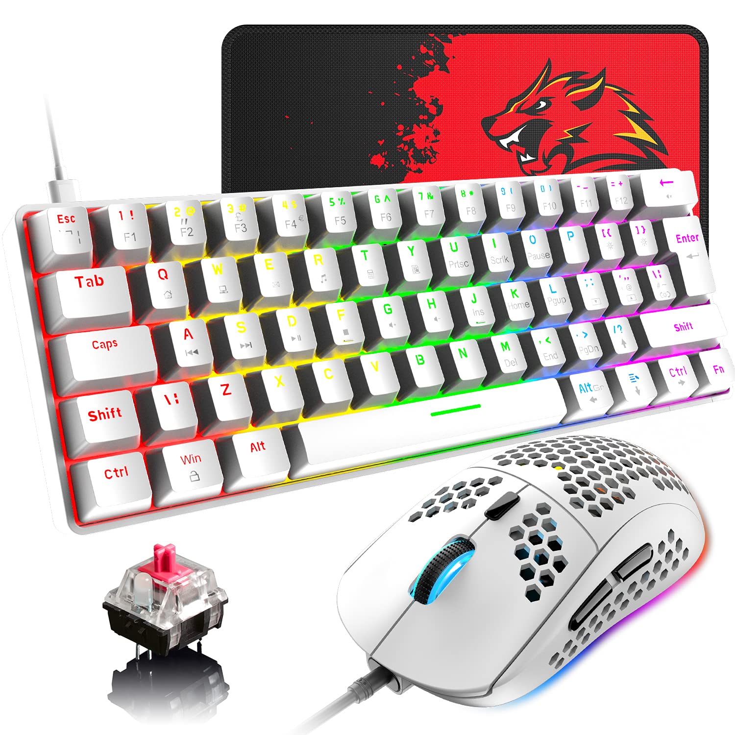 60% Wired Mechanical Gaming Keyboard & Mouse Combo - RGB Backlit for PC/Mac Gaming