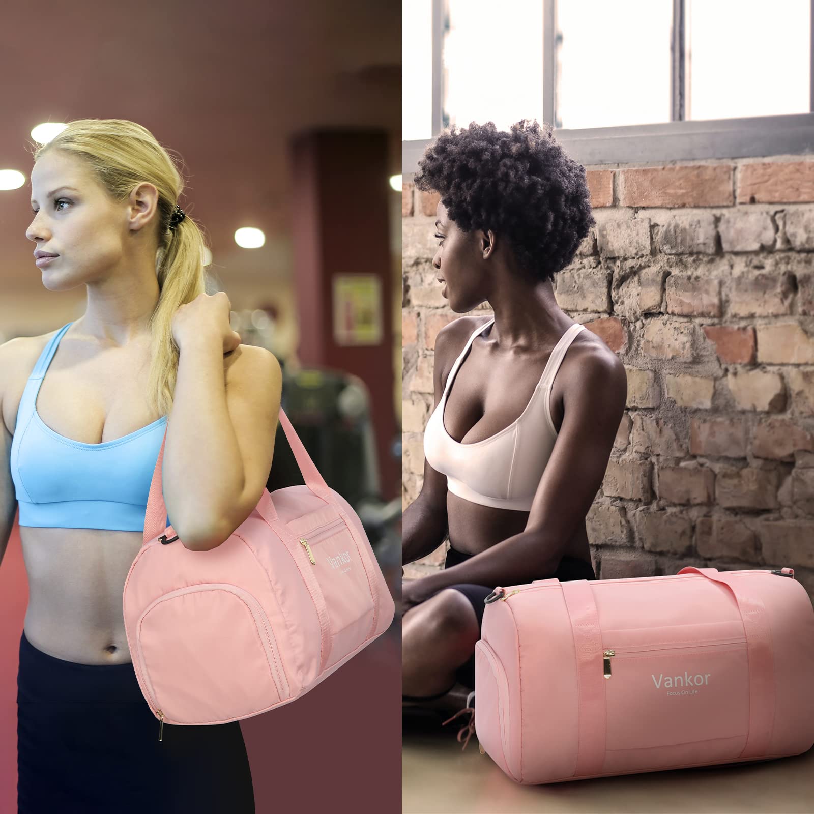 Women's Waterproof Gym Bag with Shoe Compartment - Medium Pink Sports Duffle Bag for Workout, Yoga, Travel & Fitness