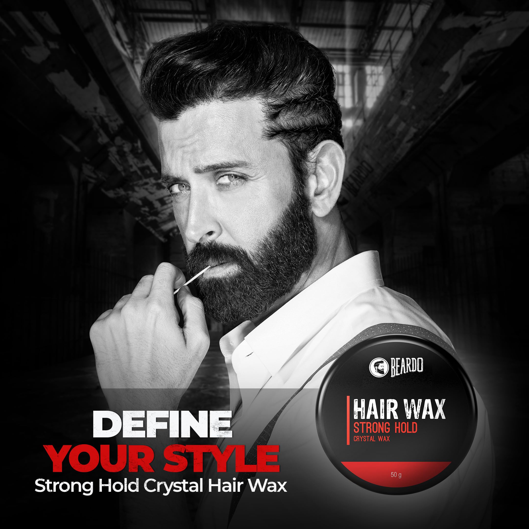 Beardo Stronghold Hair Wax For Men - 50gm | Natural Aloe Vera & Castor Oil Hair Styling Wax | Strong Hold with Glossy Shine Finish | Perfect for Daily Styling, Parties & Professional Looks