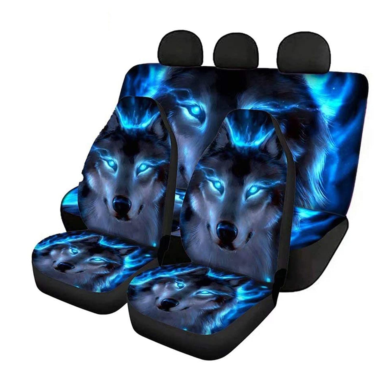 KEIAHUAN Universal 4-Piece Cool Wolf Car Seat Cover Set - Backrest Protector for Most Cars, Trucks, SUVs & Vans - Stylish Interior Decor & Perfect Gift for Women (Blue) | Great for Road Trips, Daily Commutes & Car Protection