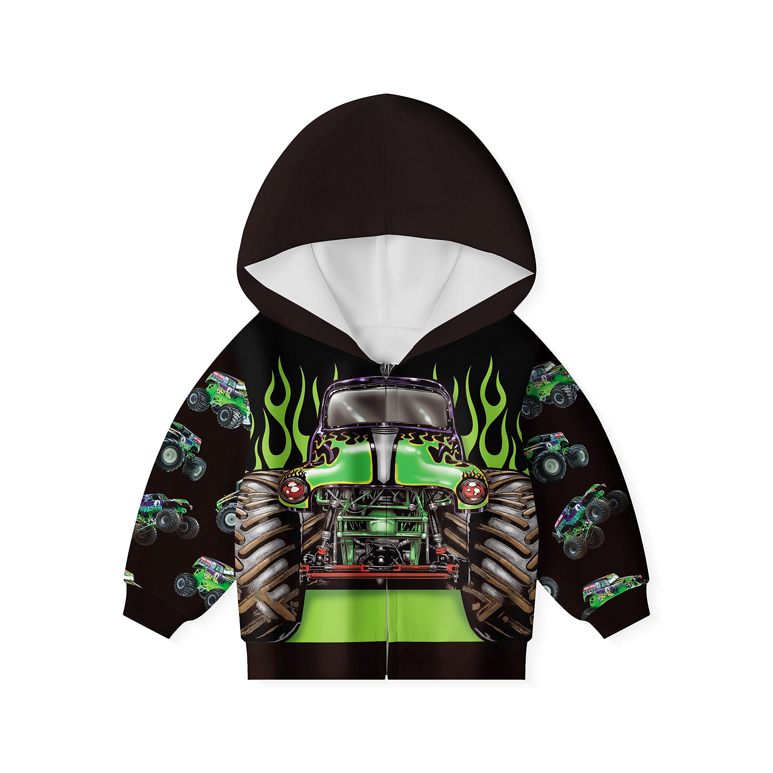 YAMY Boys' Monster Car Hoodie - Kids Cartoon Zip-Up Sweatshirt with Machine Design | Warm Adventure Jacket for Toddlers | Perfect Gift for Birthday & Outdoor Play