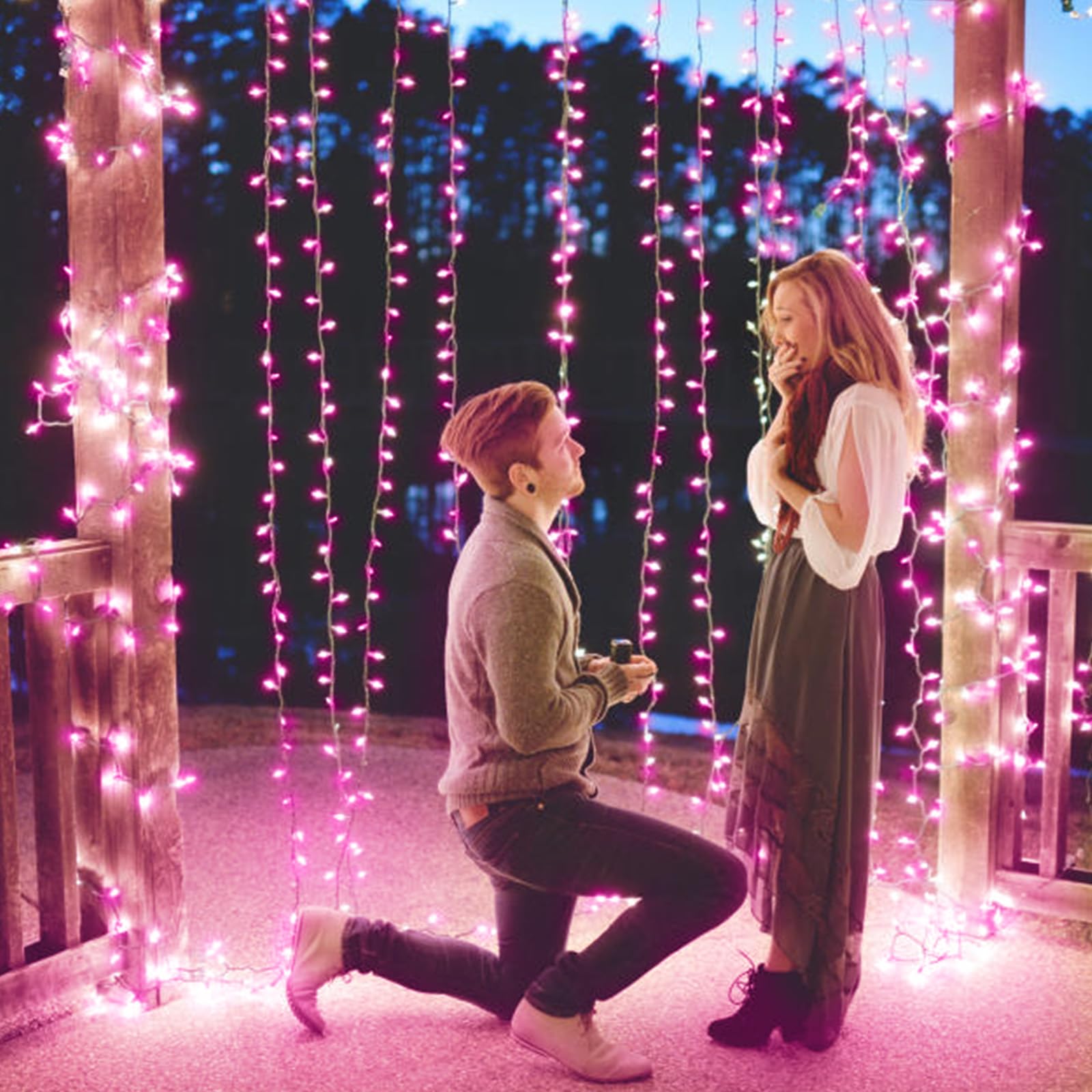 Brightown 300 LED Fairy Curtain Lights - 9.8ft Connectable String Lights with Remote Control, 8 Lighting Modes, Waterproof for Indoor & Outdoor Use - Perfect for Bedroom Decor, Window Hanging, Valentine's Day, Christmas Party, Wedding & Holiday Decorations (Pink)