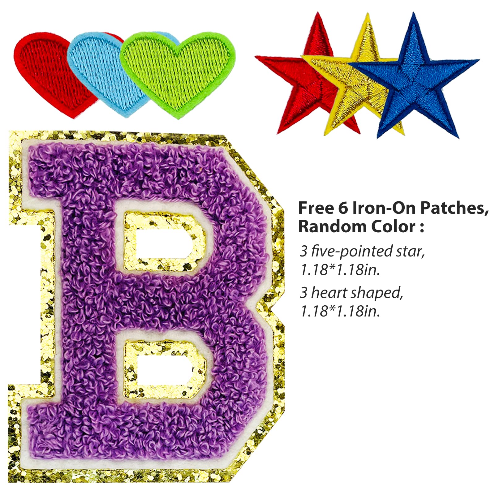 8 Pcs Chenille Iron-On Letter Patches for Clothing - Varsity Style Glitter Alphabet Appliques (Purple D) - Perfect for DIY Jackets, Hats, Bags & School Spirit Crafts