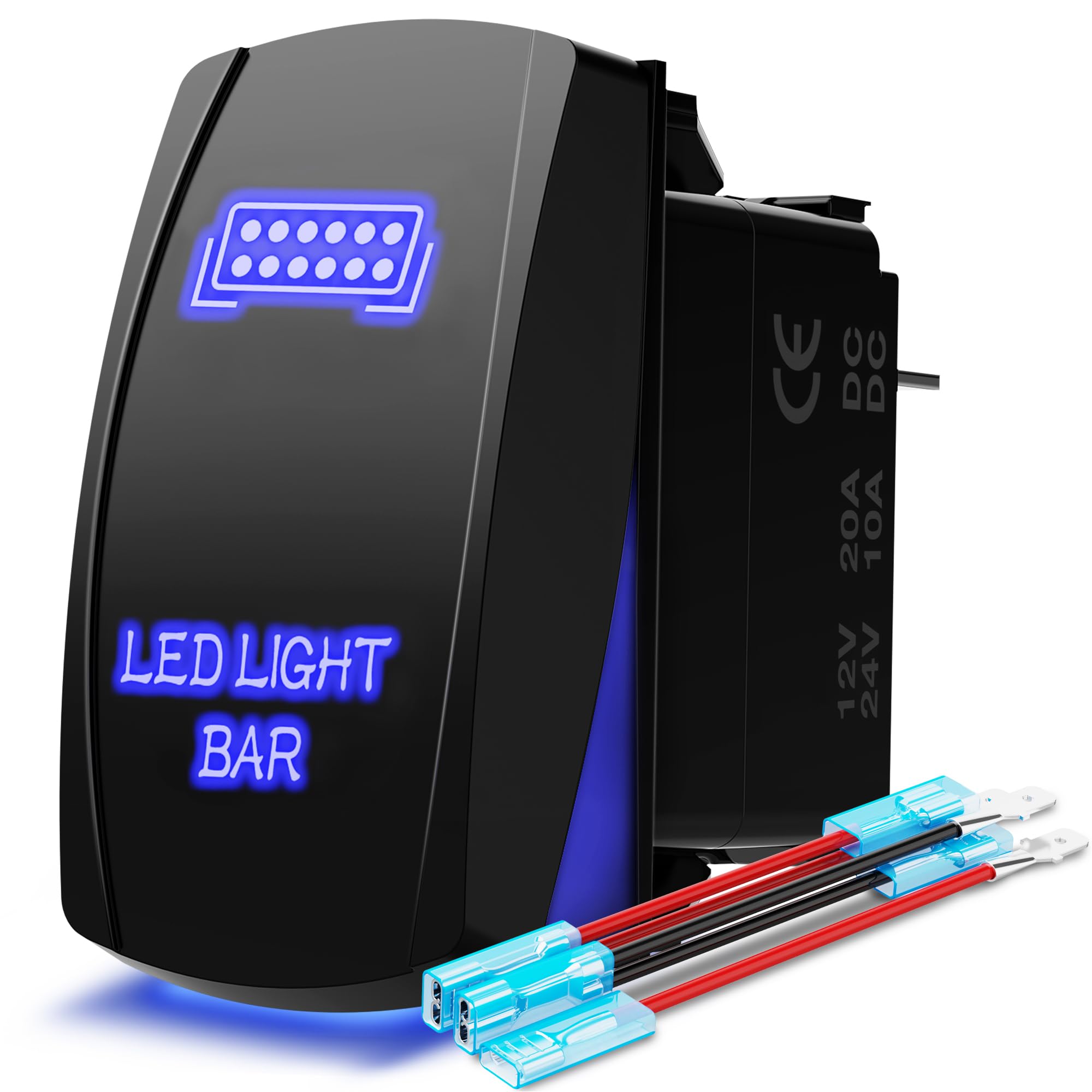 MICTUNING MIC-LSB1 20A 12V 5-Pin Blue Laser LED Light Bar Rocker Switch with ON-Off Control - Perfect for Off-Road Vehicles, ATVs, Boats & Marine Lighting Systems