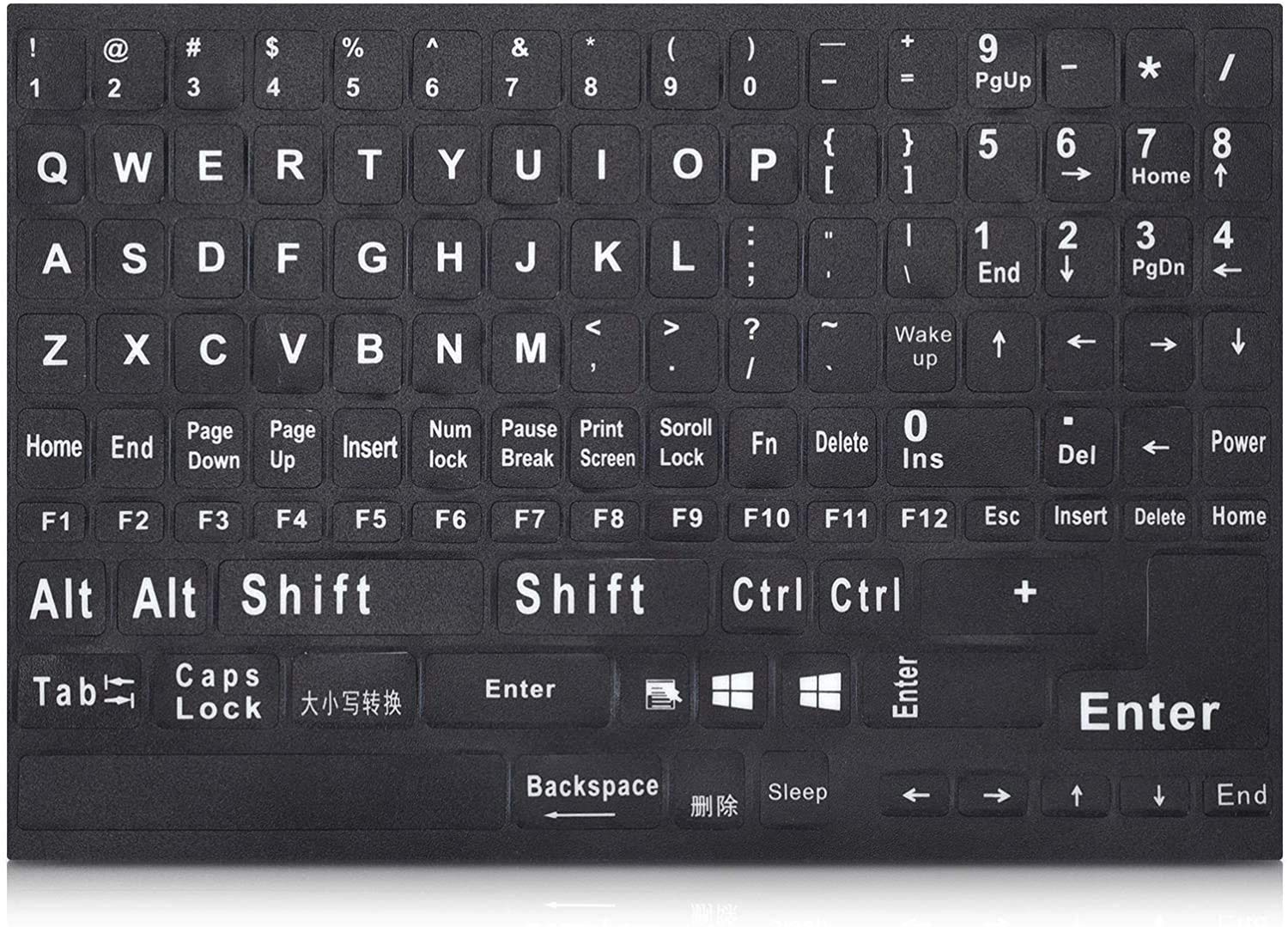 Universal English Keyboard Stickers - Large Black Background with White Lettering for Laptop, PC, Computer, Notebook, Desktop - Perfect for Office, Home, and Gaming Setups
