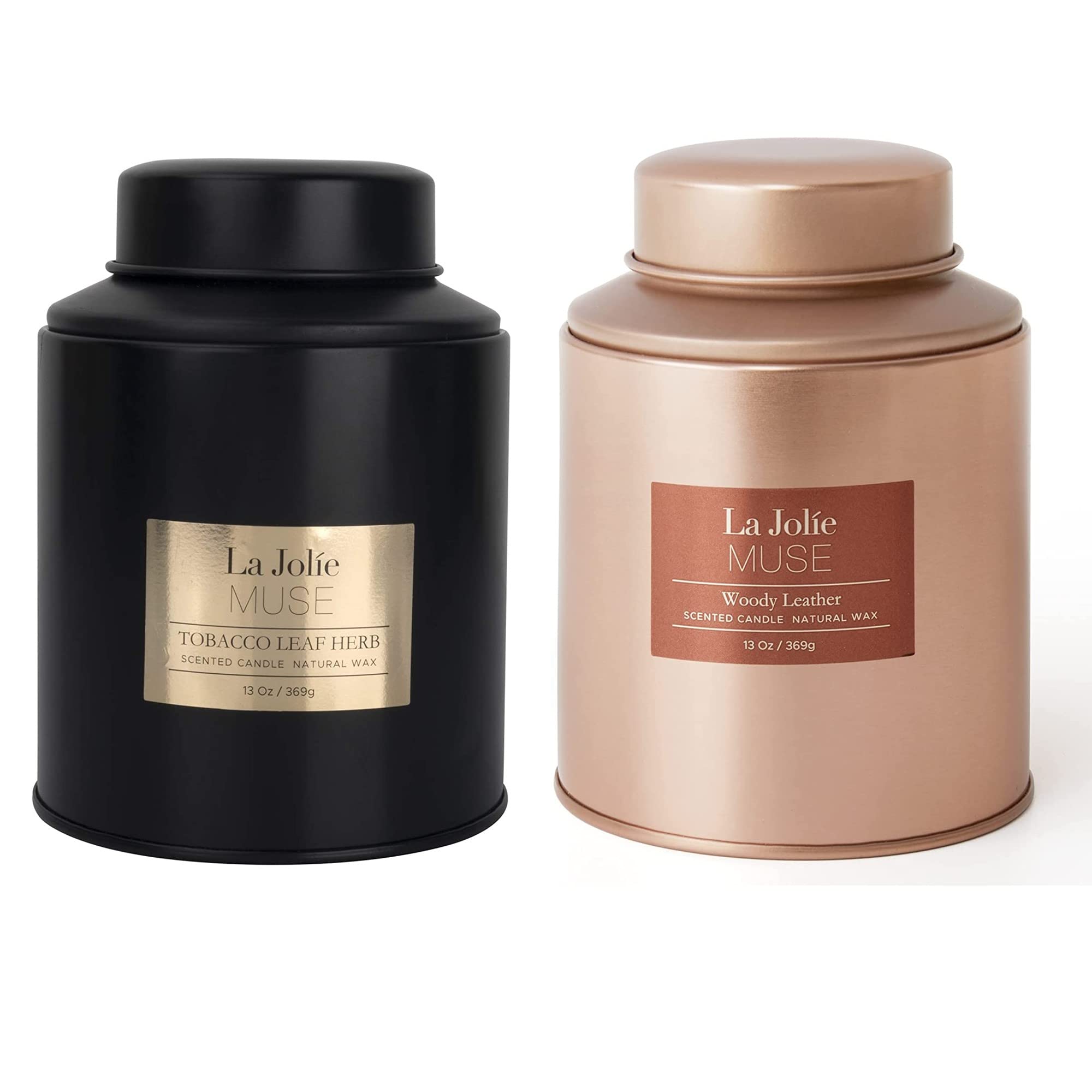 LA JOLIE MUSE Tobacco Vanilla & Woody Leather Scented Candles - 13oz Large Soy Candle for Men & Women, Natural Home Fragrance, Birthday Gift Idea - Perfect for Relaxation, Romantic Dinners & Cozy Home Ambiance