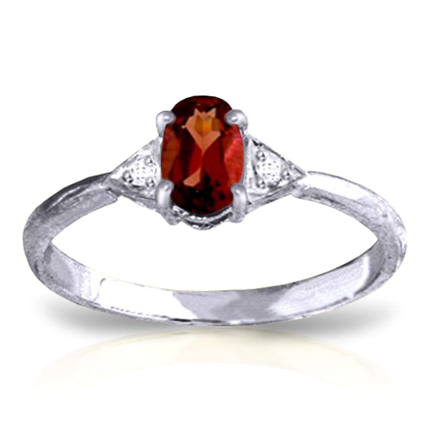 14K Solid White Gold Ring with 0.46 Carat Genuine Diamonds & Natural Oval Garnet - Elegant Wedding Band, Anniversary Gift for Her, Perfect for Special Occasions