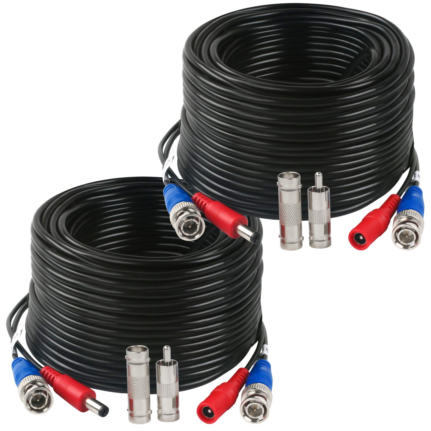 2 Pack 100 Feet BNC Video Power Cable with Connectors - High-Quality Extension Wire for CCTV Camera, DVR & Surveillance Systems - Perfect for Home Security, Office Monitoring & Outdoor Surveillance