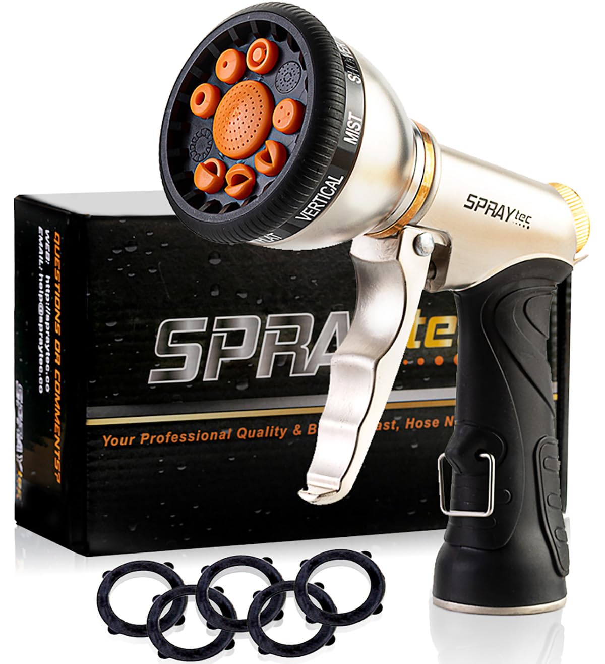 Premium Heavy Duty Metal Garden Hose Nozzle Sprayer - 9 Adjustable Spray Patterns for High Pressure Watering | Ideal for Lawn Care, Dog Washing & Car Cleaning | Durable Outdoor Watering Tool for Gardening & Cleaning Tasks