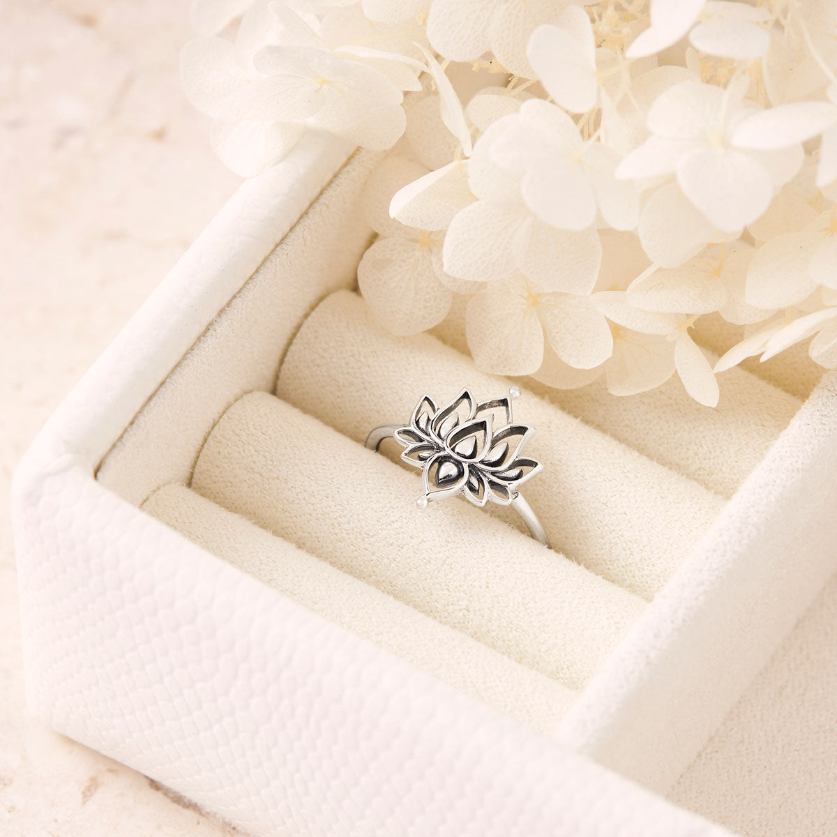 Elegant White Lotus Flower Ring for Women - Sterling Silver Adjustable Band - Perfect for Weddings, Parties & Gifts