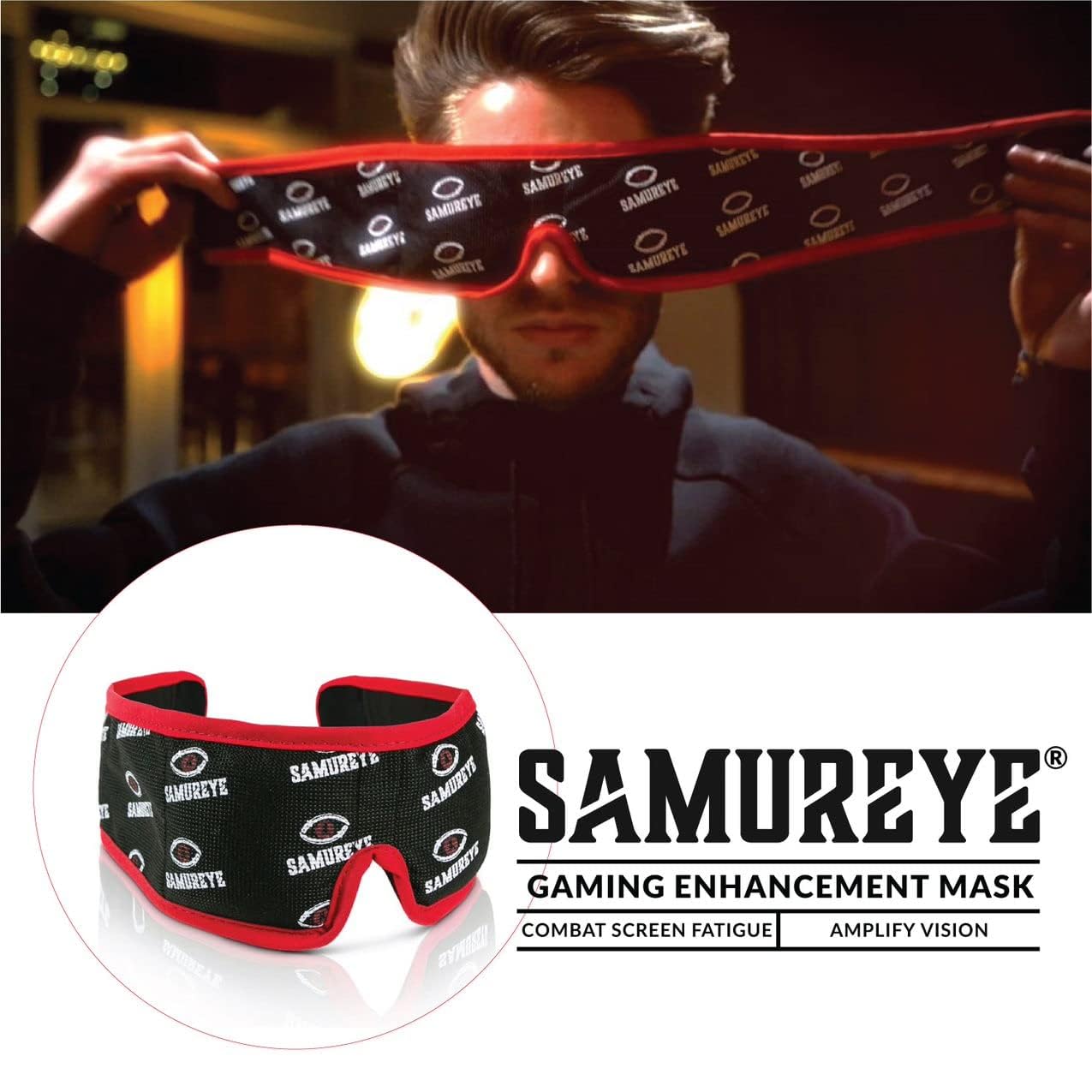 Bruder Samureye Gaming Enhancement Mask - Microwaveable Moist Heat Eye Mask for Gamers - Improves Gaming Performance & Faster Reaction Times - Rejuvenates & Refreshes Tired Eyes - Comfortable Adjustable & Hand Washable - Perfect for Esports, Late Night Gaming & Eye Strain Relief