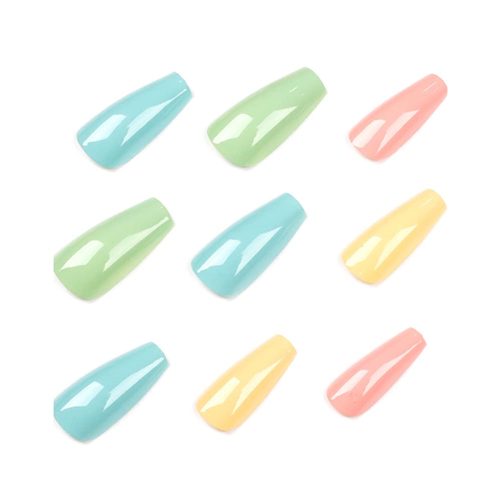 Medium Press On Nails - Glossy Solid Color Coffin Fake Nails for Women - Full Cover Acrylic False Nails Kit with Glue (24PCS) - Perfect for Parties, Weddings, and Everyday Wear