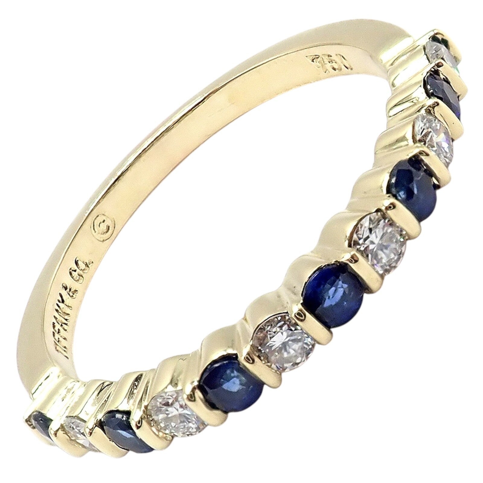 Authentic Tiffany & Co 18k Yellow Gold Diamond Sapphire Ring - Vintage Style, Size 7 - Perfect for Anniversaries, Engagements & Special Occasions