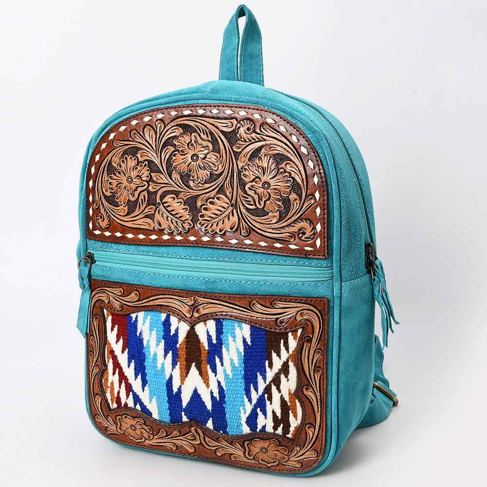 American Darling Adbga581 Genuine Leather Women's Backpack - Hand Tooled Upcycled Wool Western Handbag Purse for Travel, Work & Everyday Use