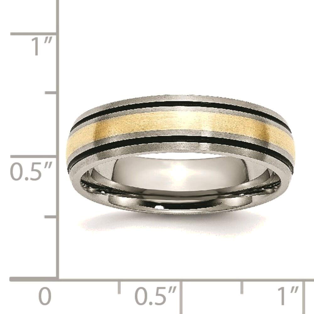 Bonyak Titanium and 14K Gold Wedding Band Ring for Men - 6mm Brushed & Antiqued Grooved Design with Yellow Gold Inlay - Size 8.5 - Perfect for Anniversary, Engagement, and Everyday Wear